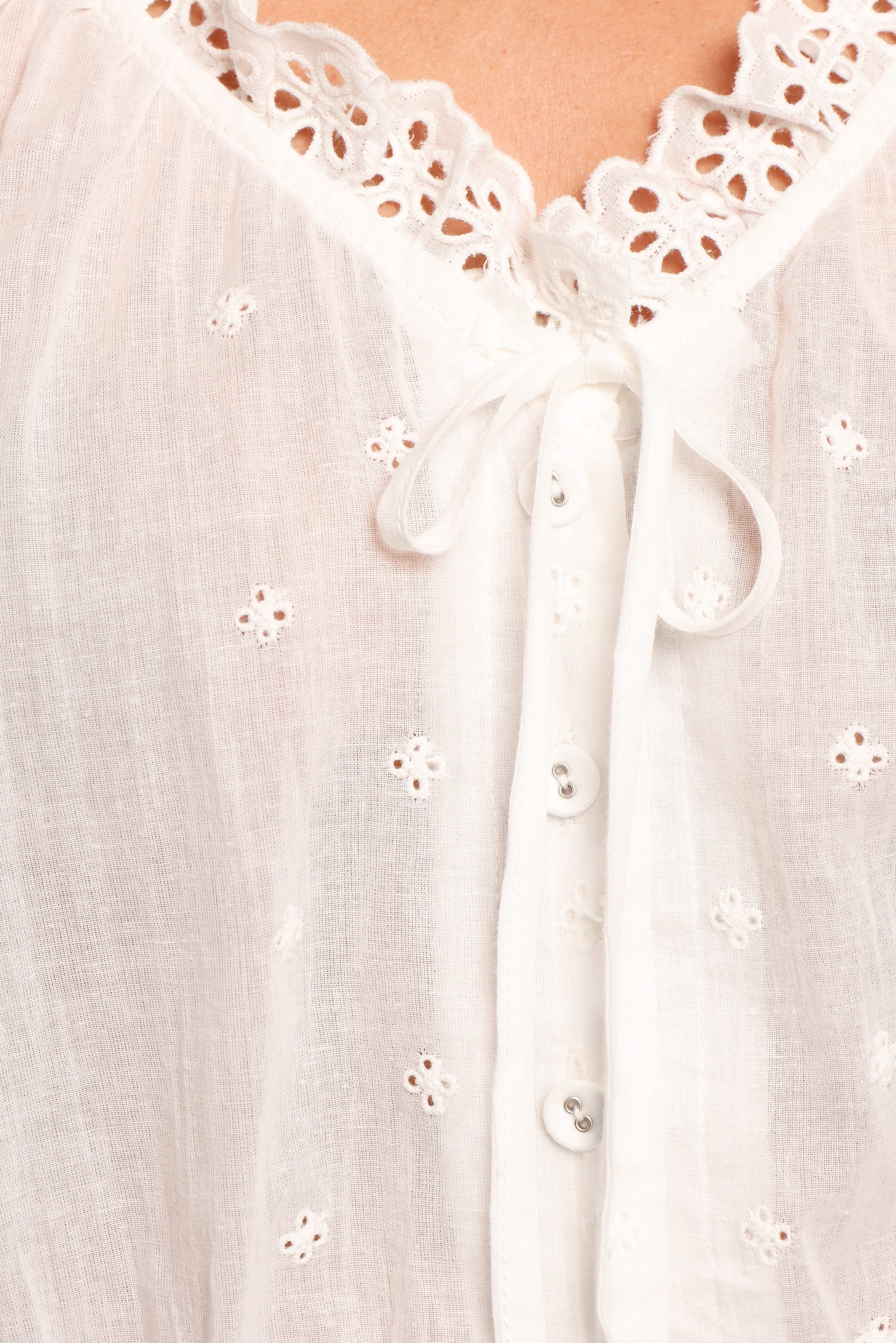 TOPS Isolde Lace Trim Top - White