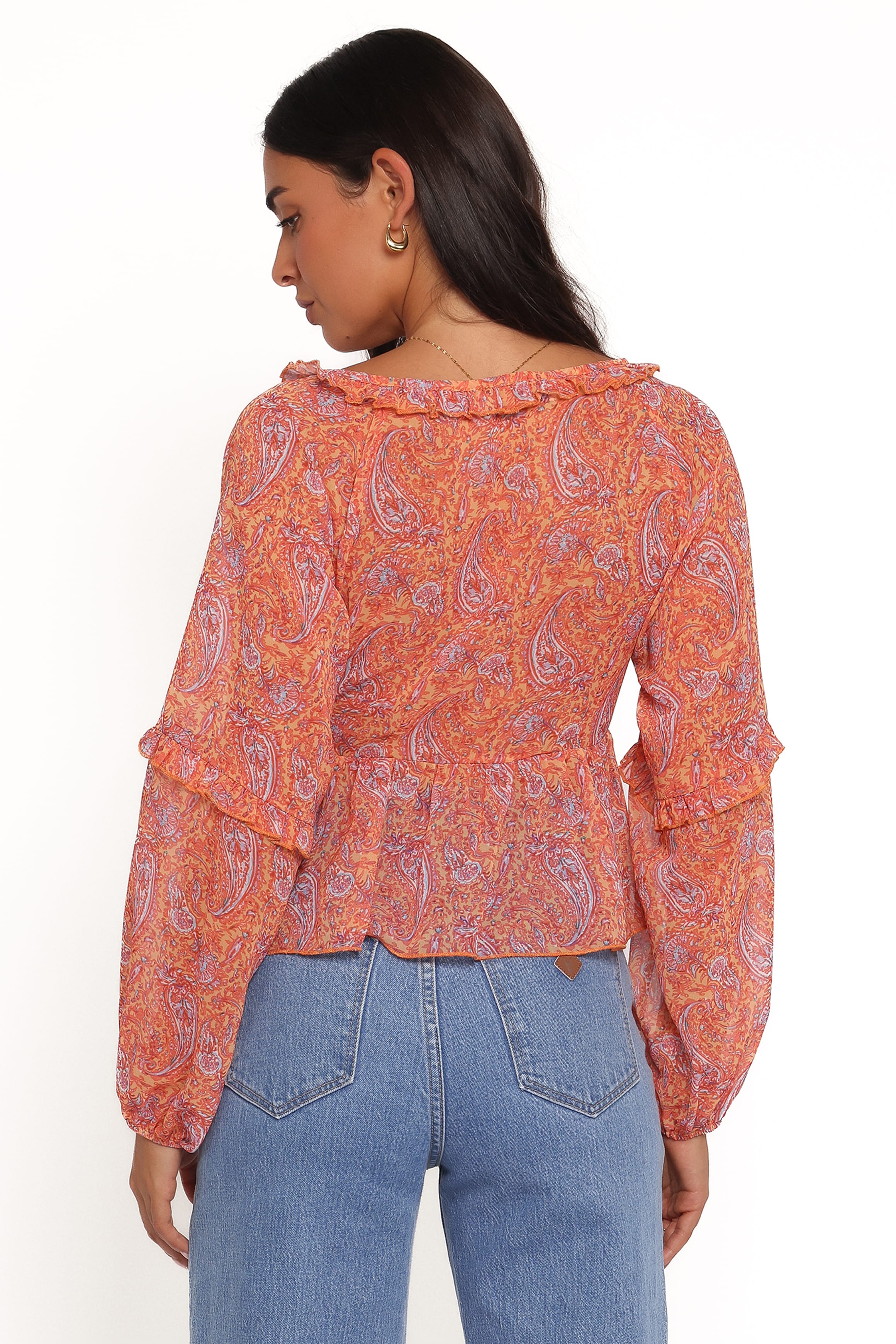 TOPS Isolt Tie Front Top - Orange Paisley