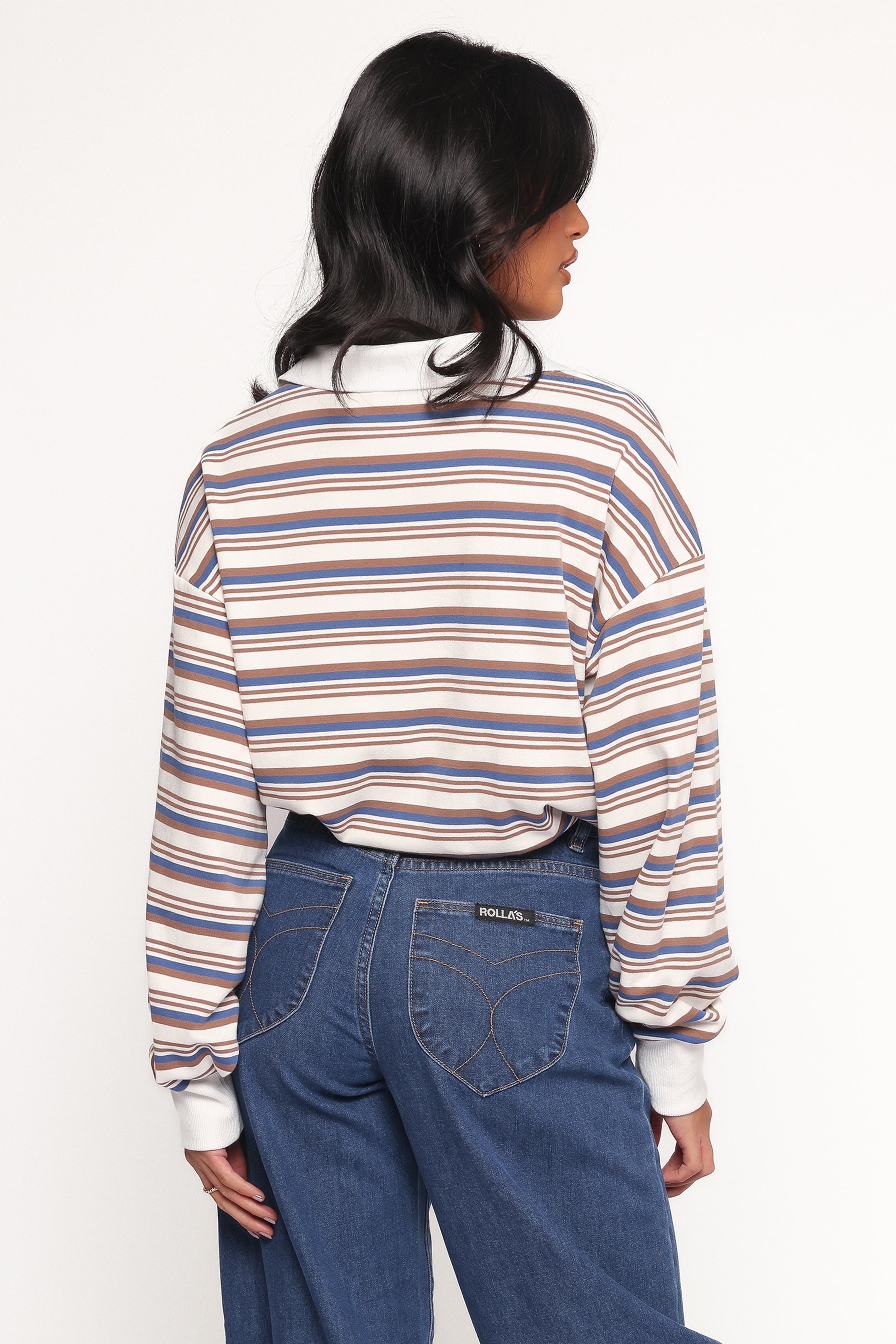 TOPS Jayden Striped Collar Knit Sweater - Brown Stripe