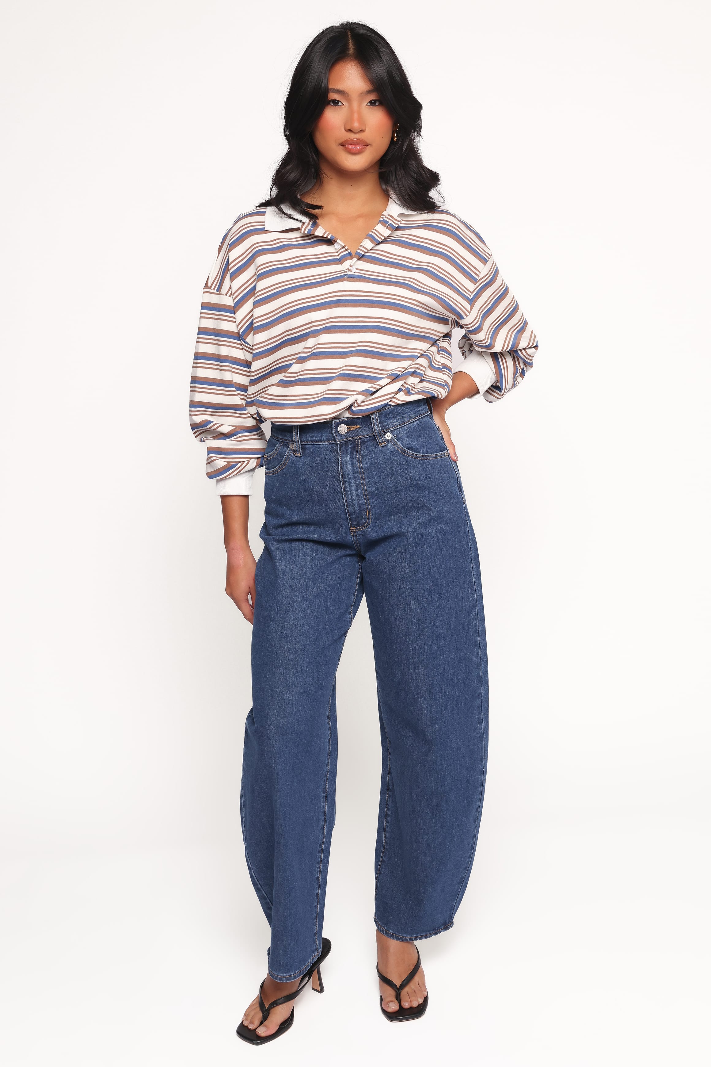 TOPS Jayden Striped Collar Knit Sweater - Brown Stripe