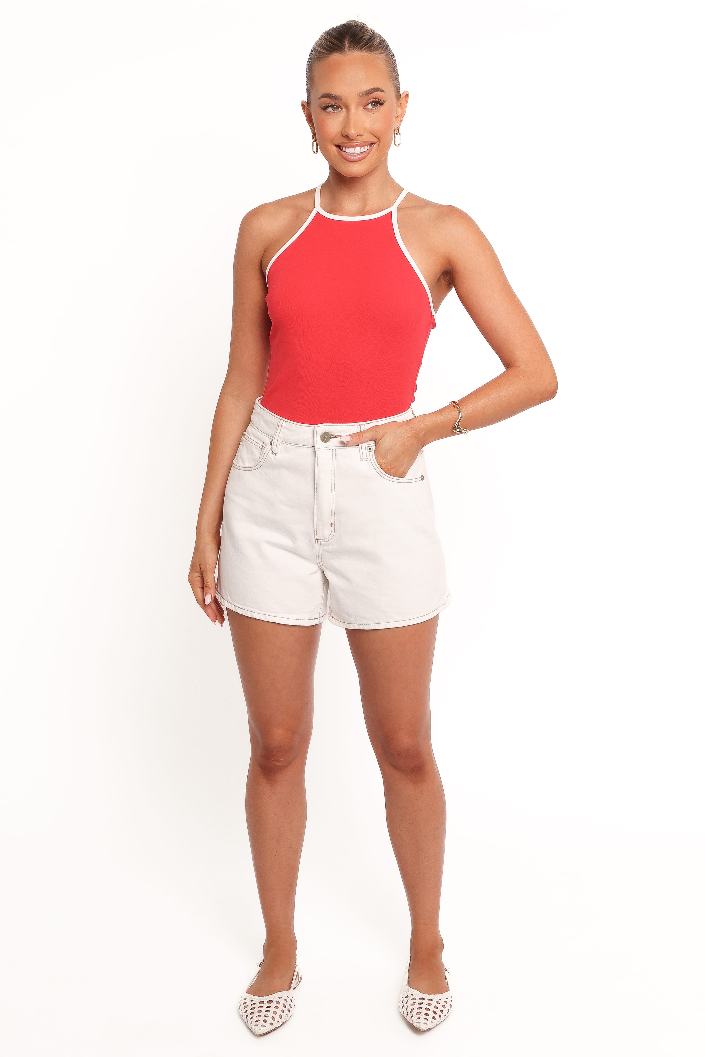 TOPS Jazzie Knit Tank - Red White