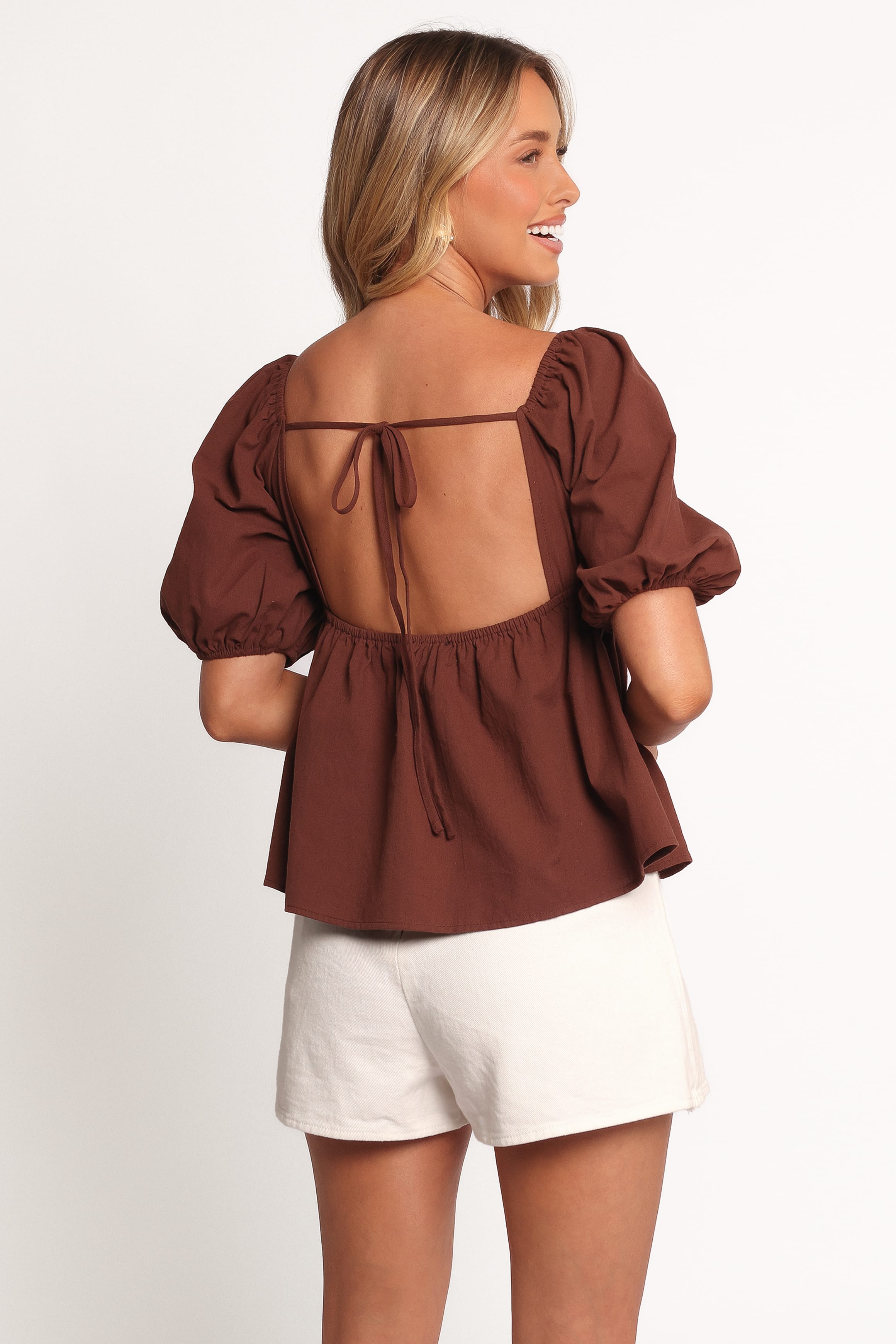 TOPS Jemima Puff Sleeve Top - Chocolate