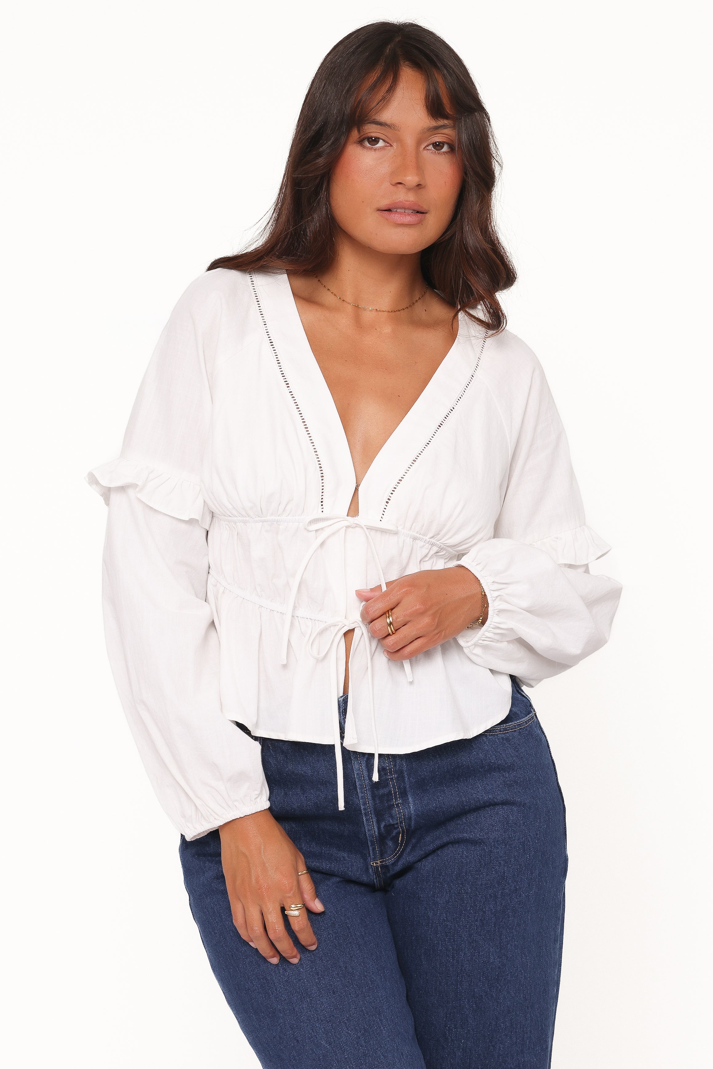 TOPS Jewel Tie Top - White