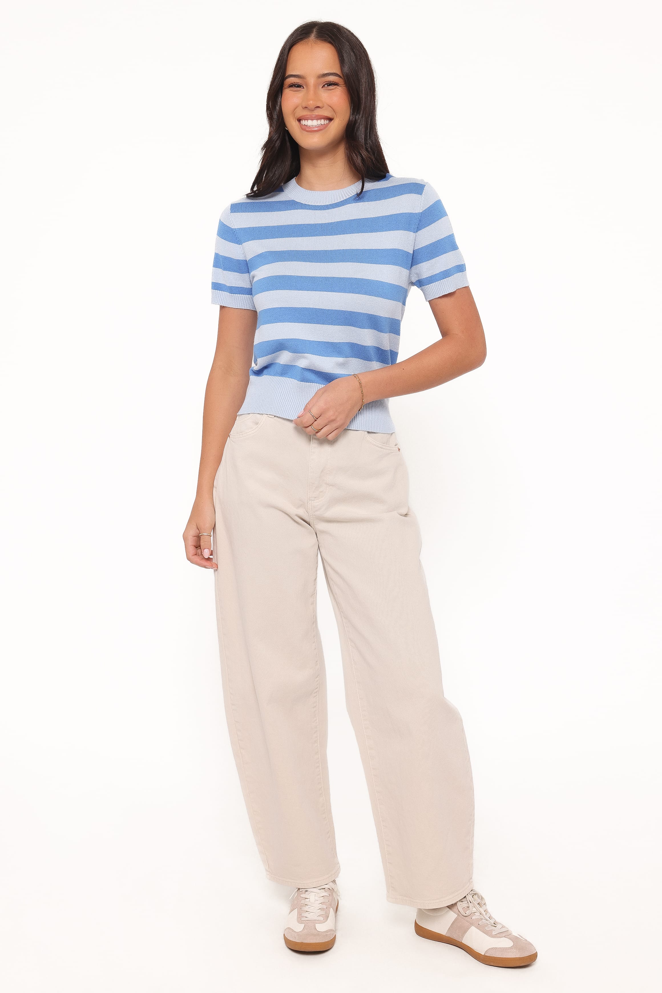TOPS Joss Cropped Knitted Tee - Blue Stripe