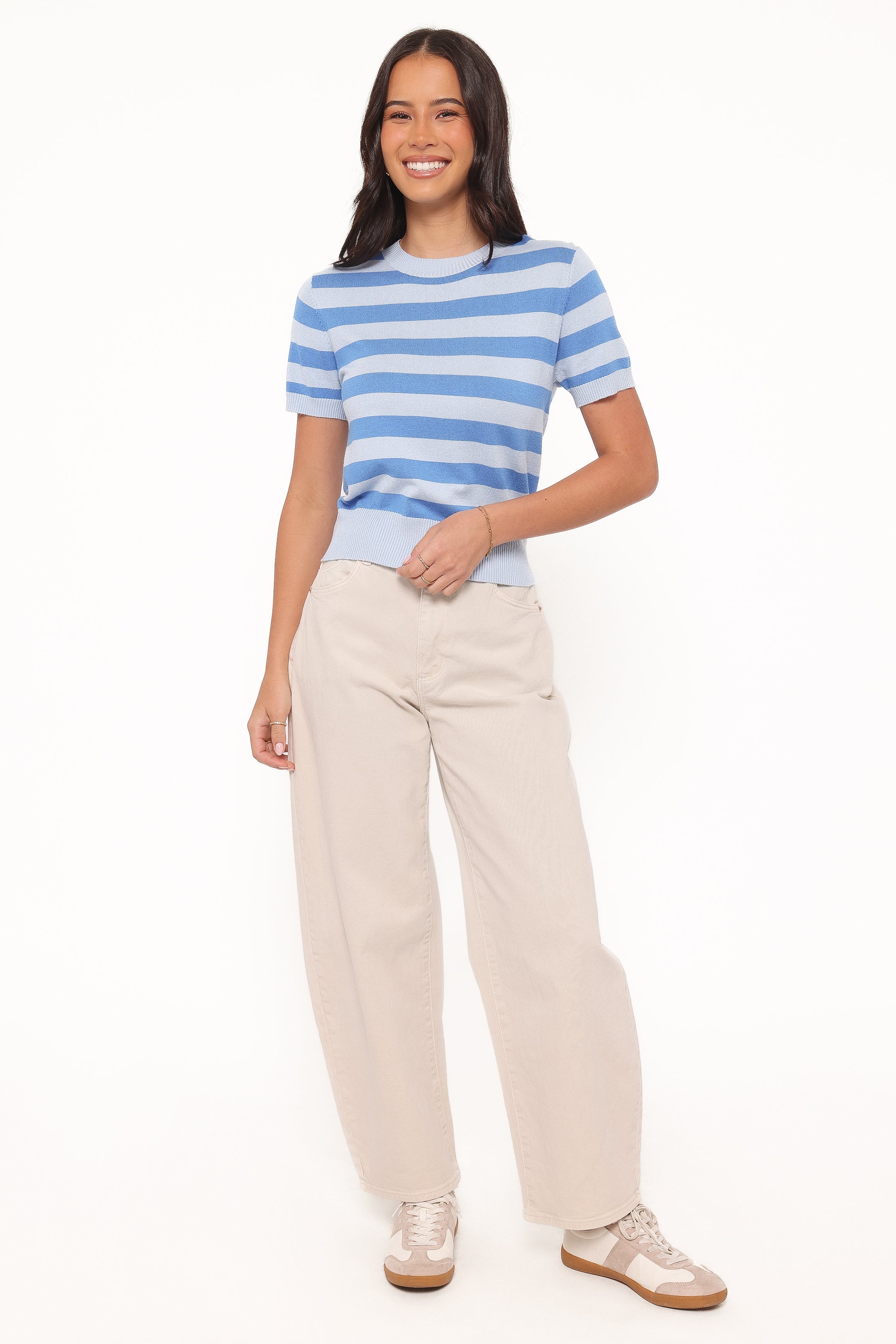 TOPS Joss Cropped Knitted Tee - Blue Stripe
