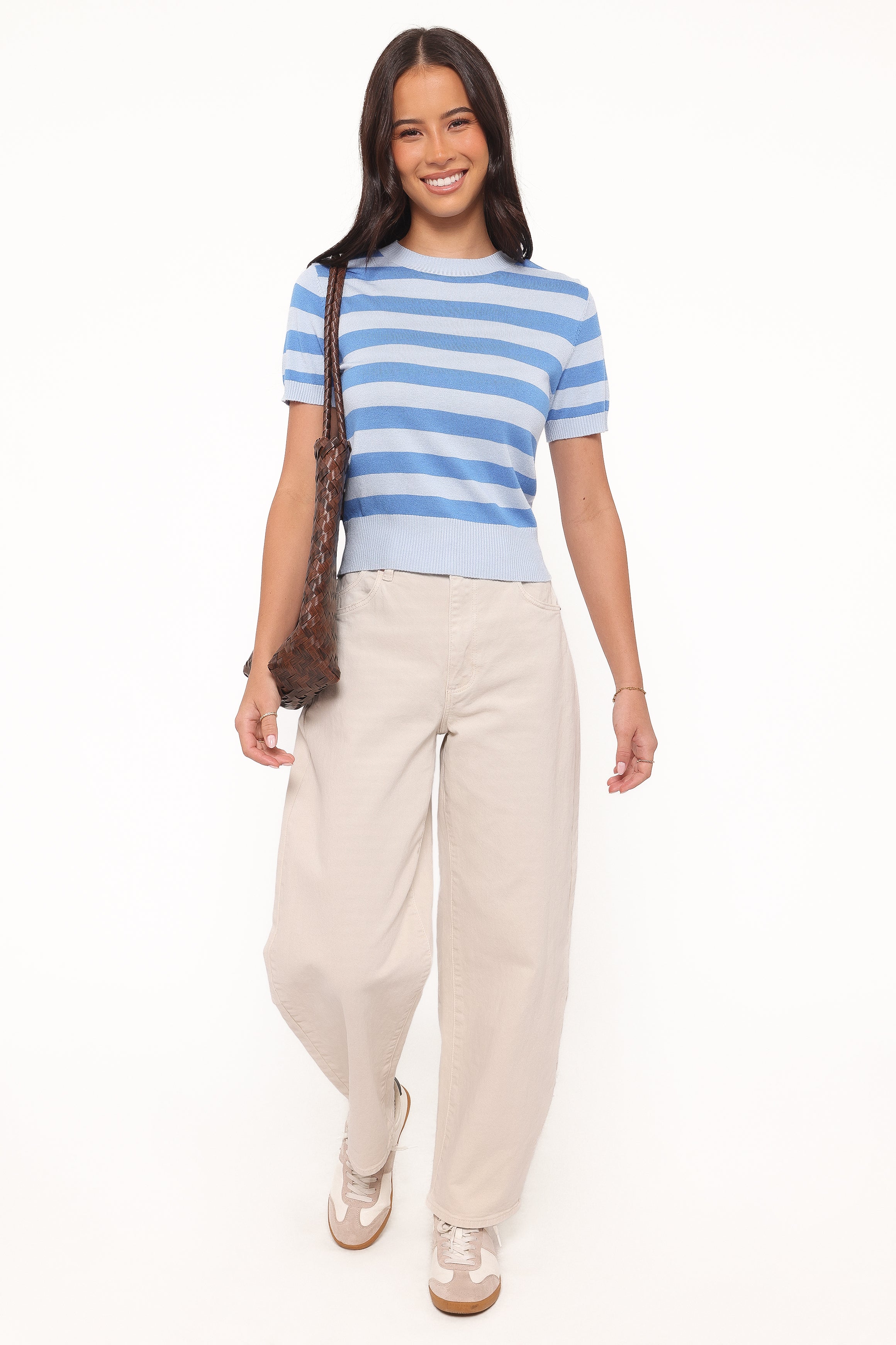 TOPS Joss Cropped Knitted Tee - Blue Stripe