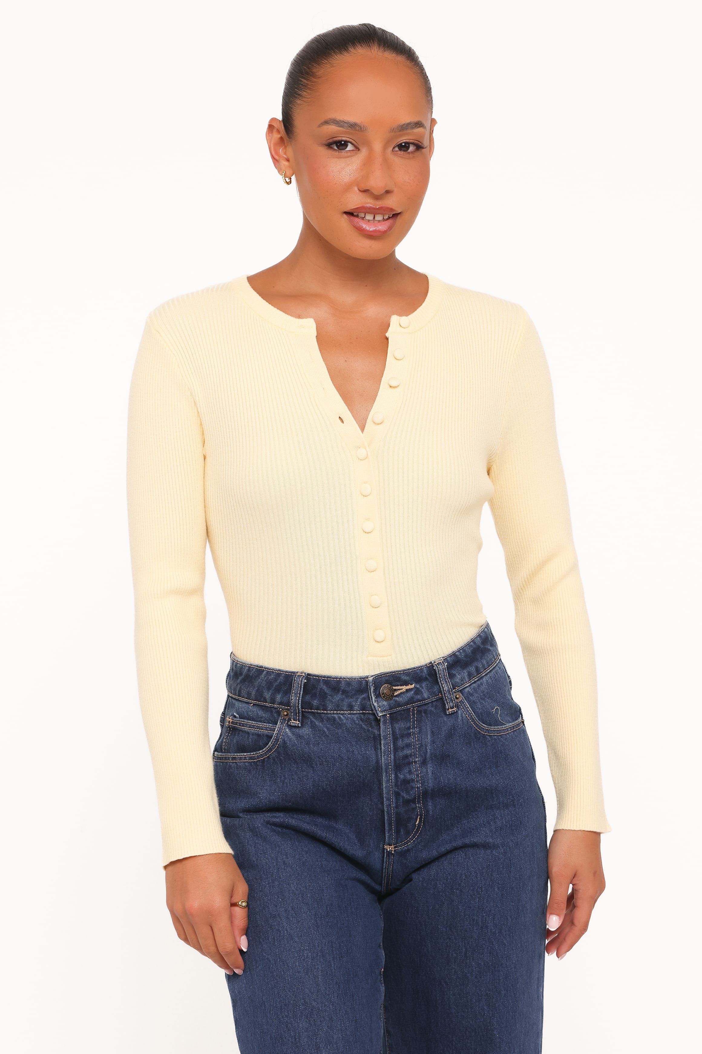 TOPS Kaitlin Henley Top - Butter Yellow