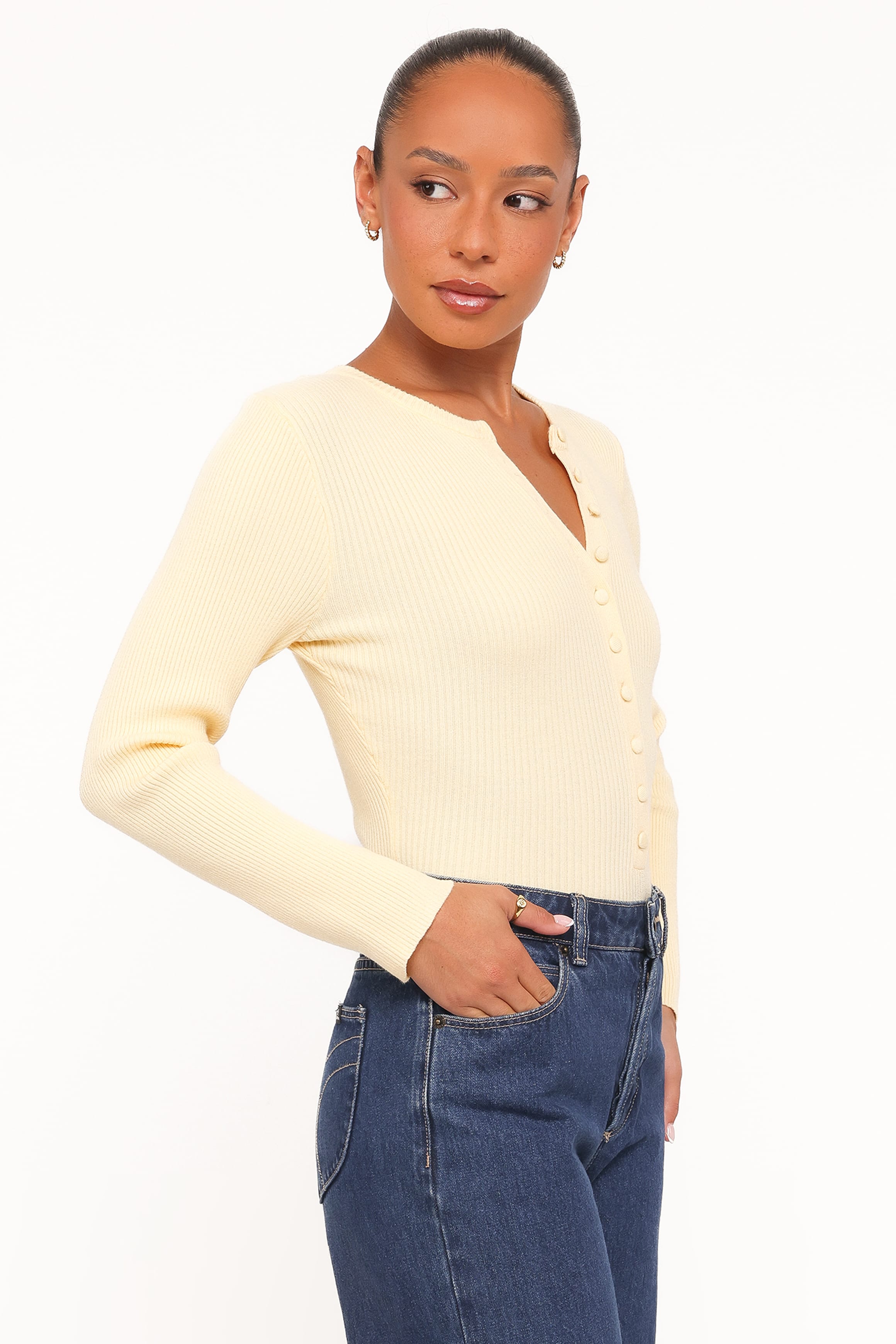 TOPS Kaitlin Henley Top - Butter Yellow