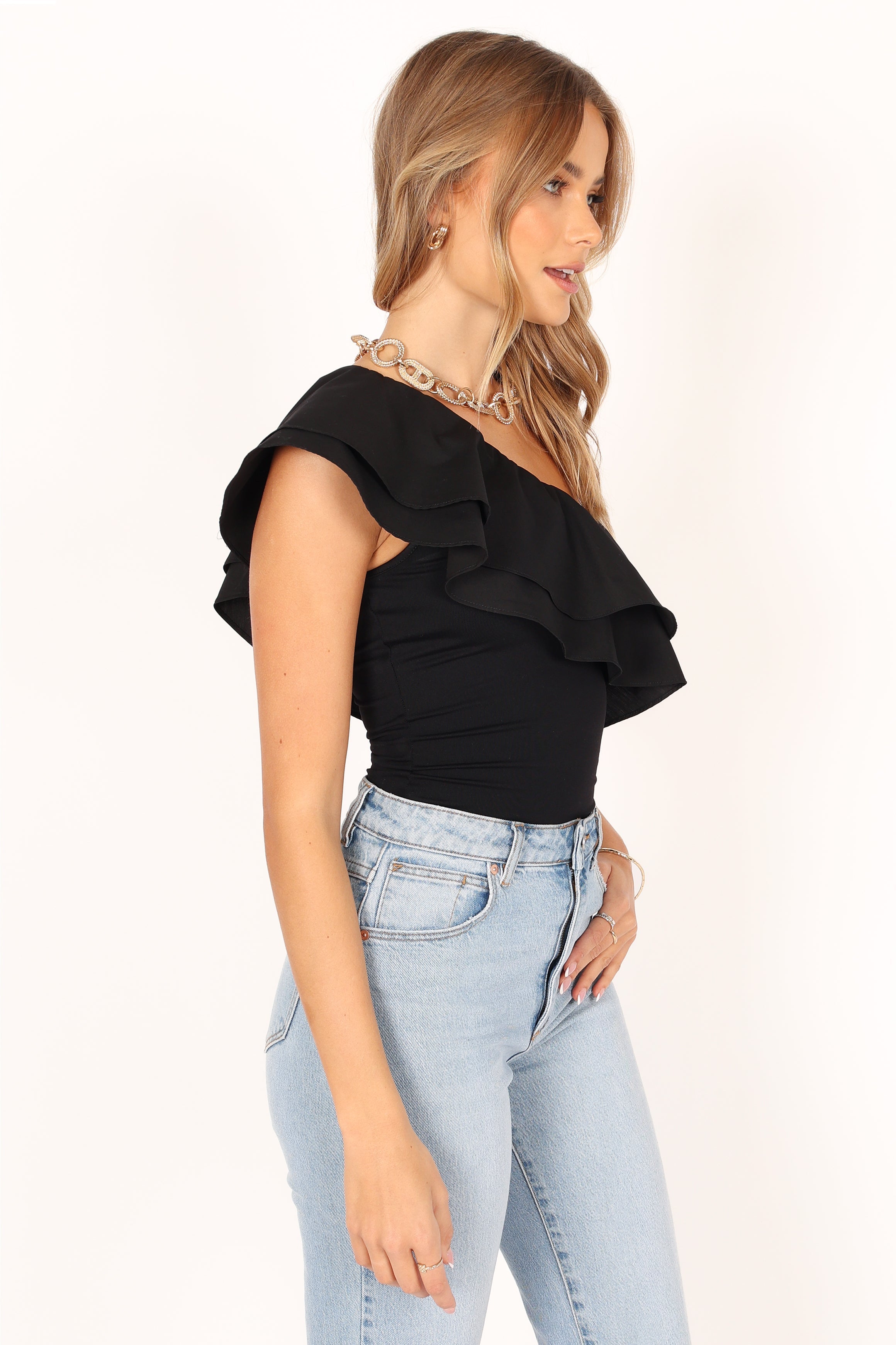 TOPS @Kate One Shoulder Top - Black