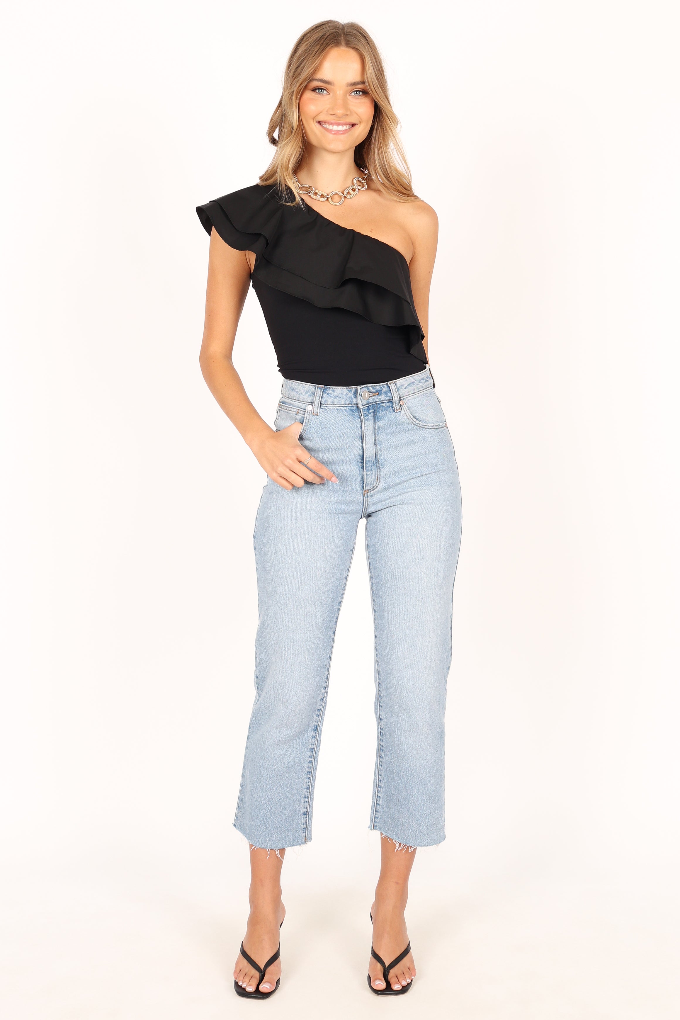 TOPS @Kate One Shoulder Top - Black