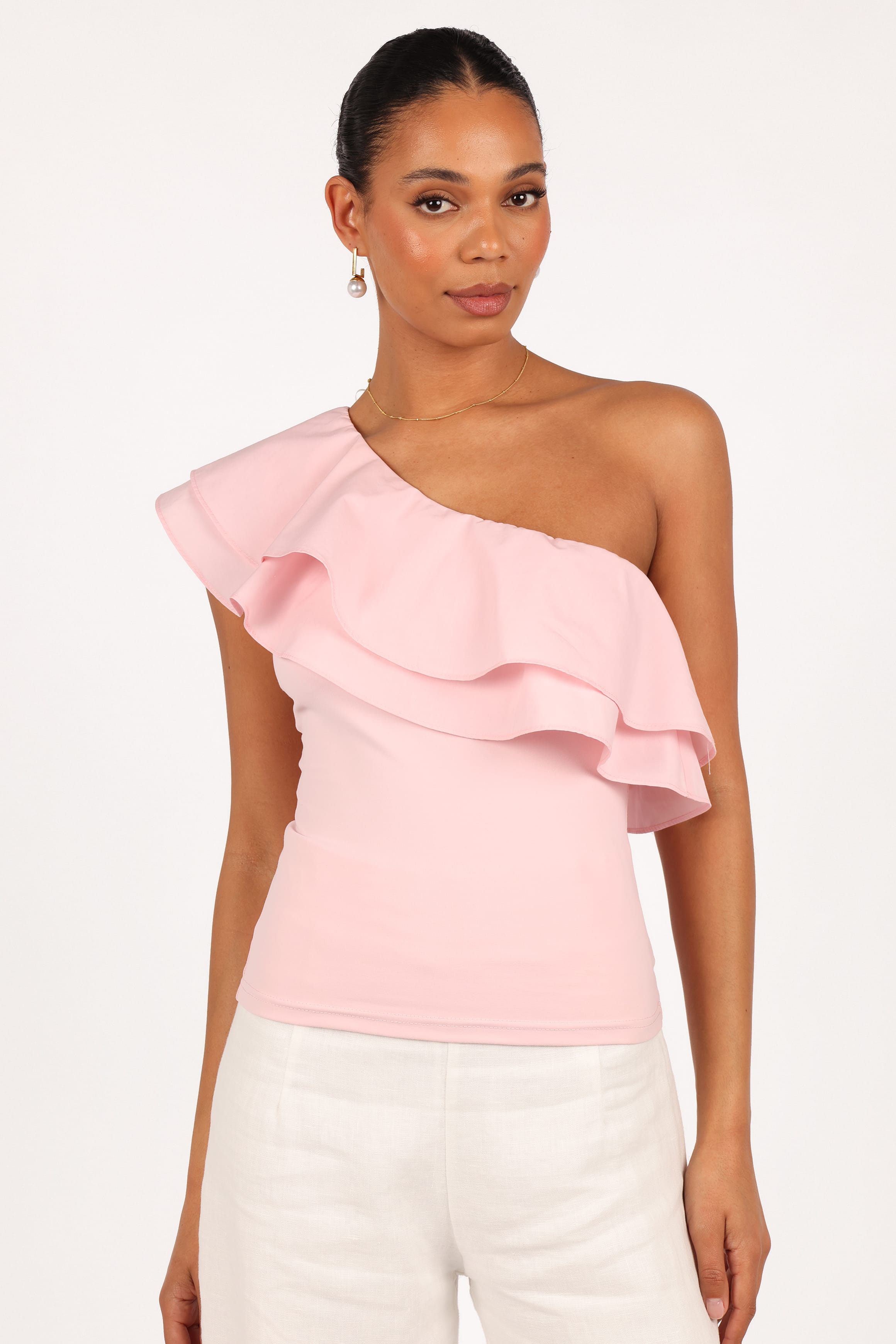 TOPS Kate One Shoulder Top - Petal Pink