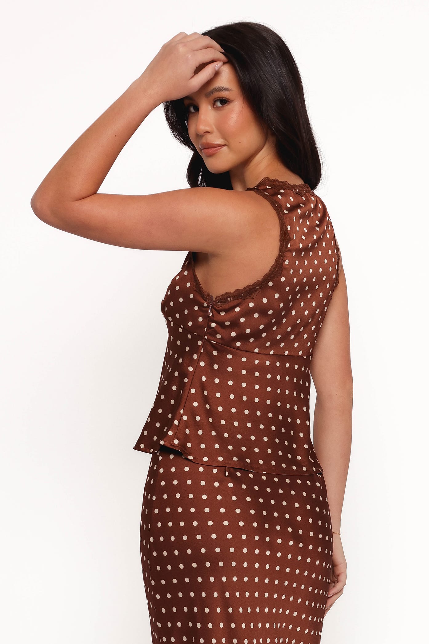 TOPS Kelso Top - Brown Polka Dot