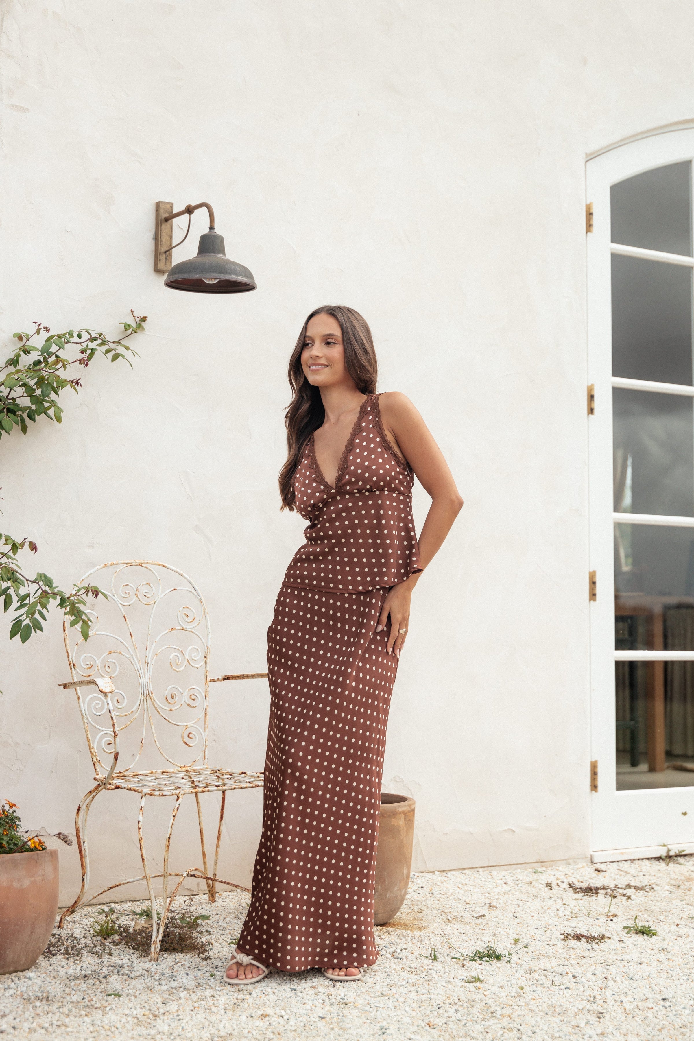 TOPS Kelso Top - Brown Polka Dot