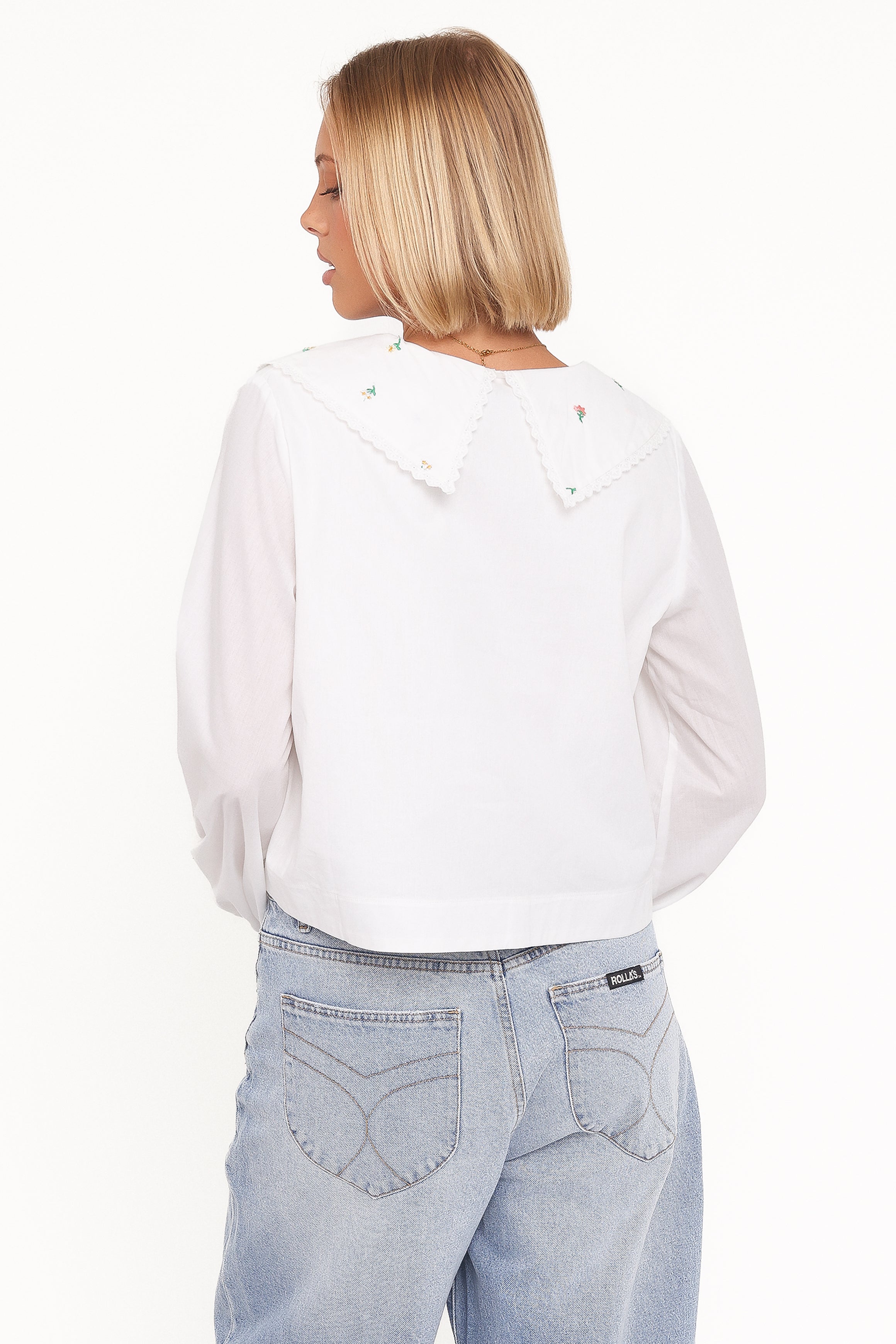 TOPS Kenna Embroidered Long Sleeve Top - White Floral