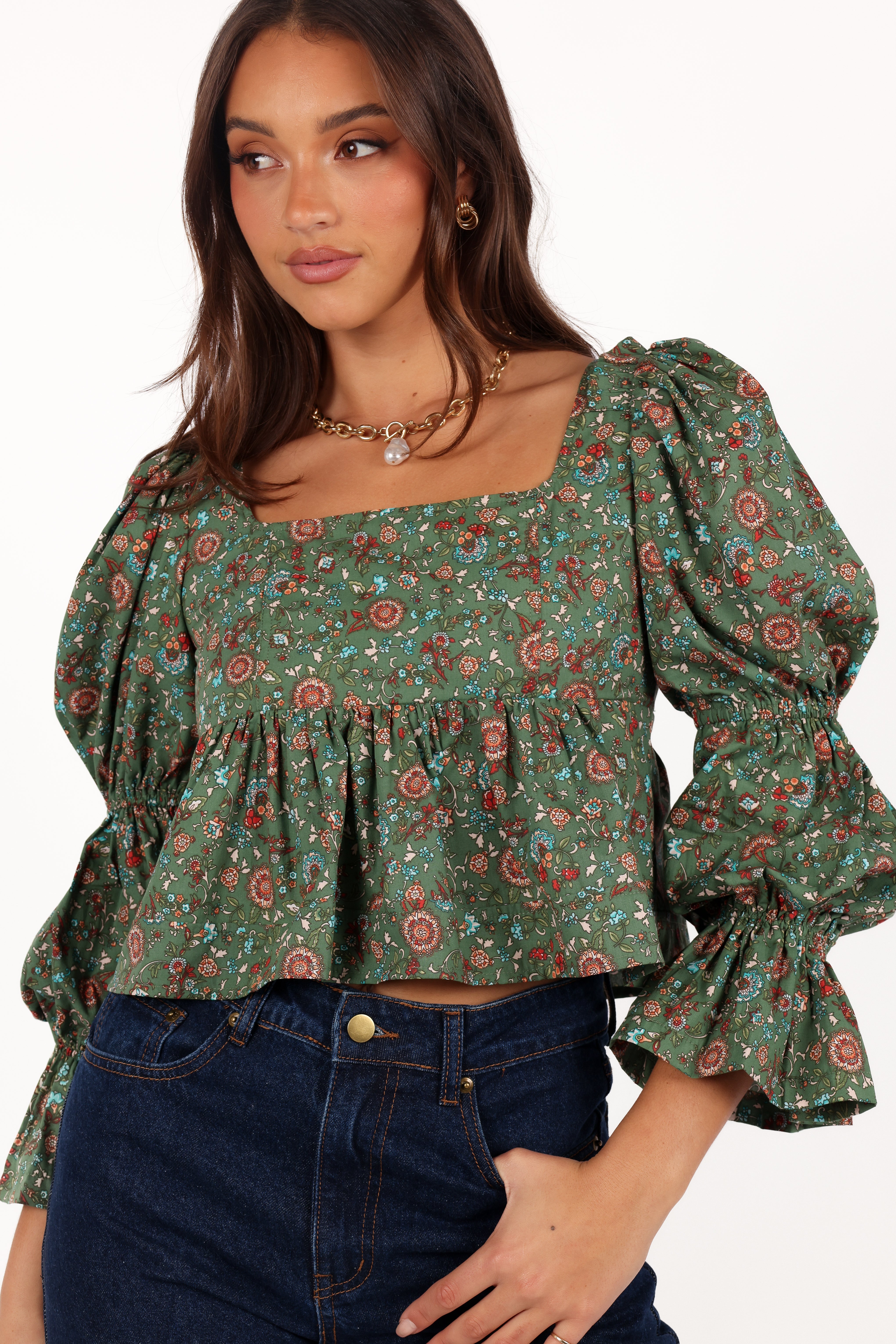 TOPS Kenny Top - Green Paisley Floral