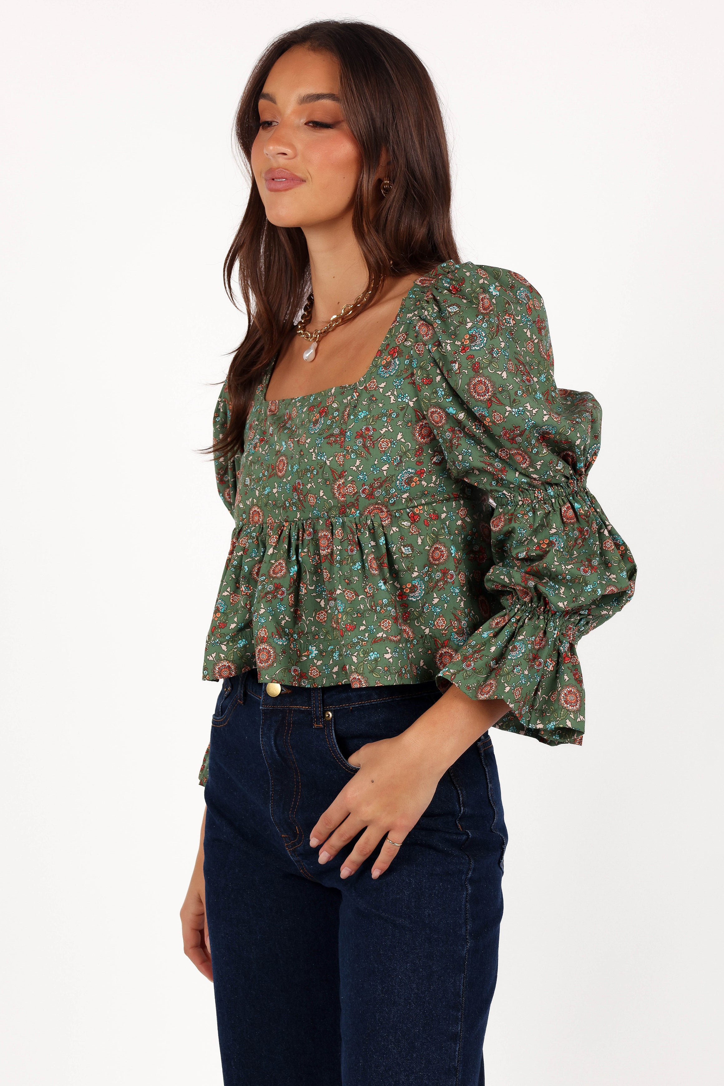 TOPS Kenny Top - Green Paisley Floral