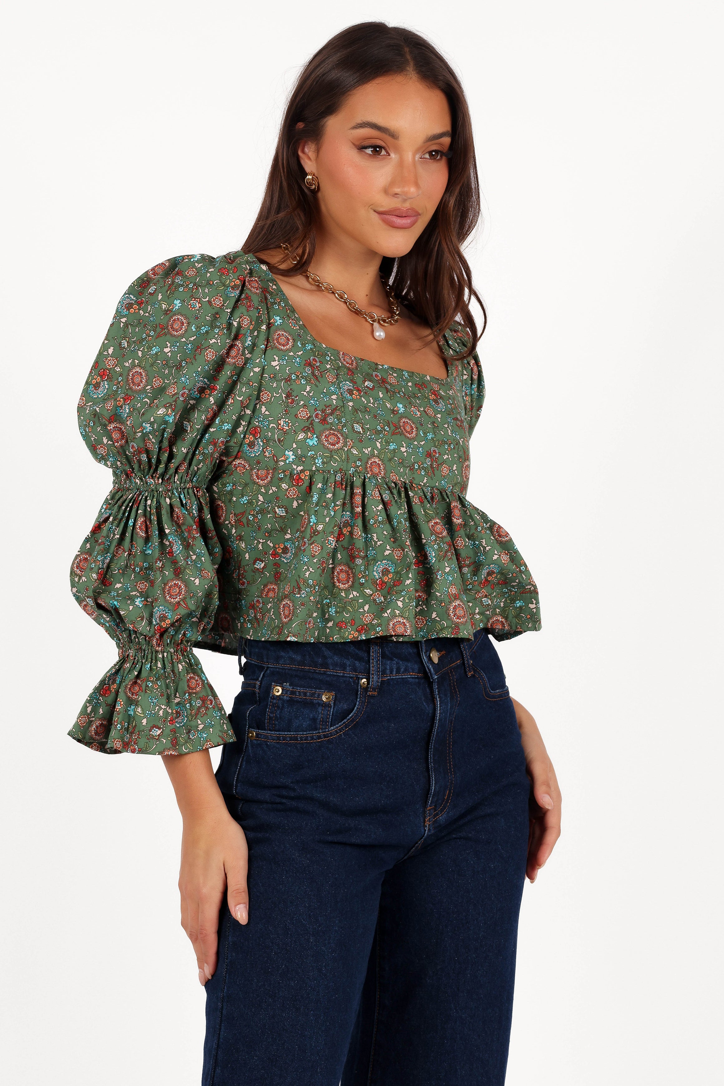 TOPS Kenny Top - Green Paisley Floral