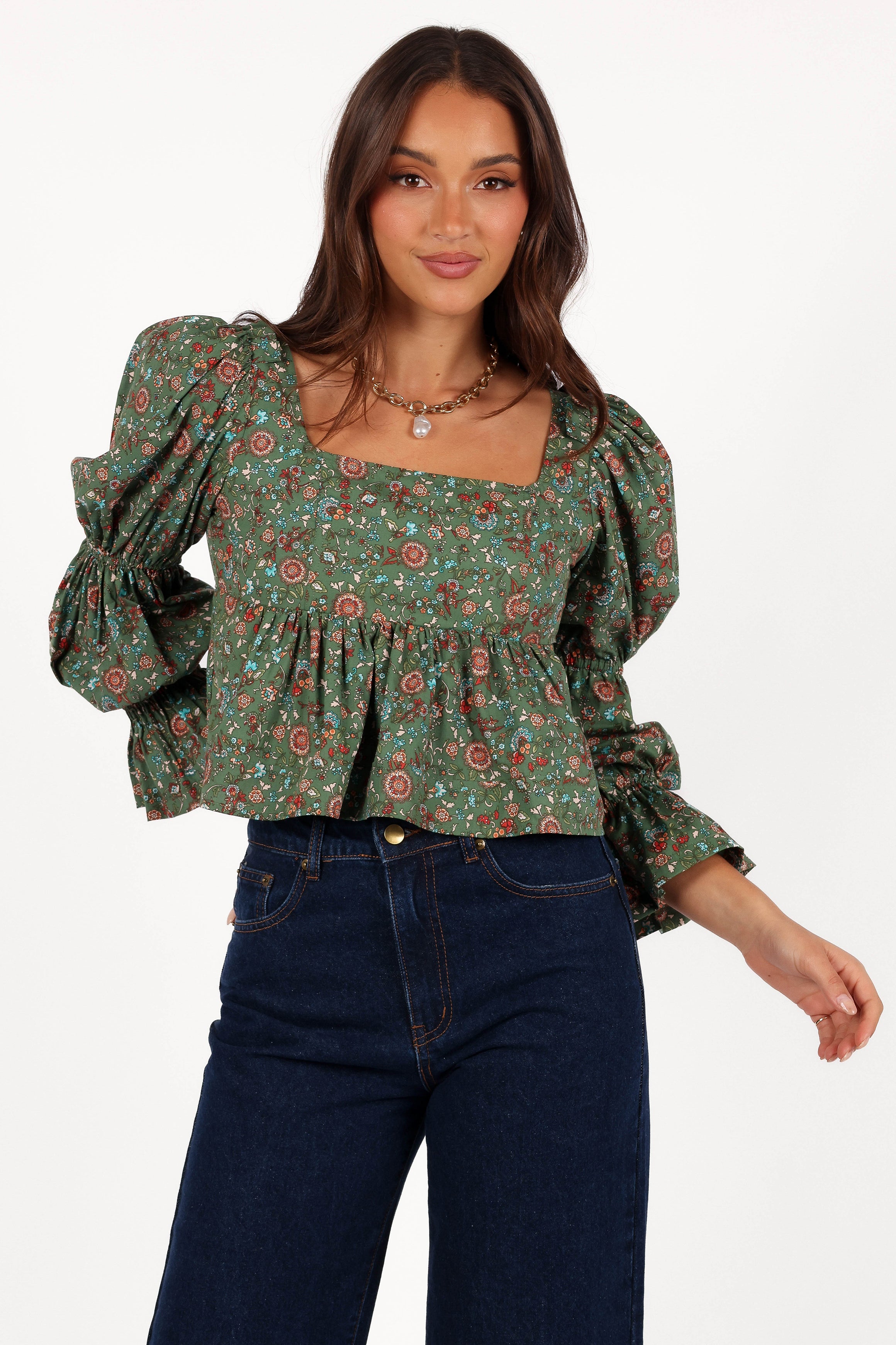 TOPS Kenny Top - Green Paisley Floral