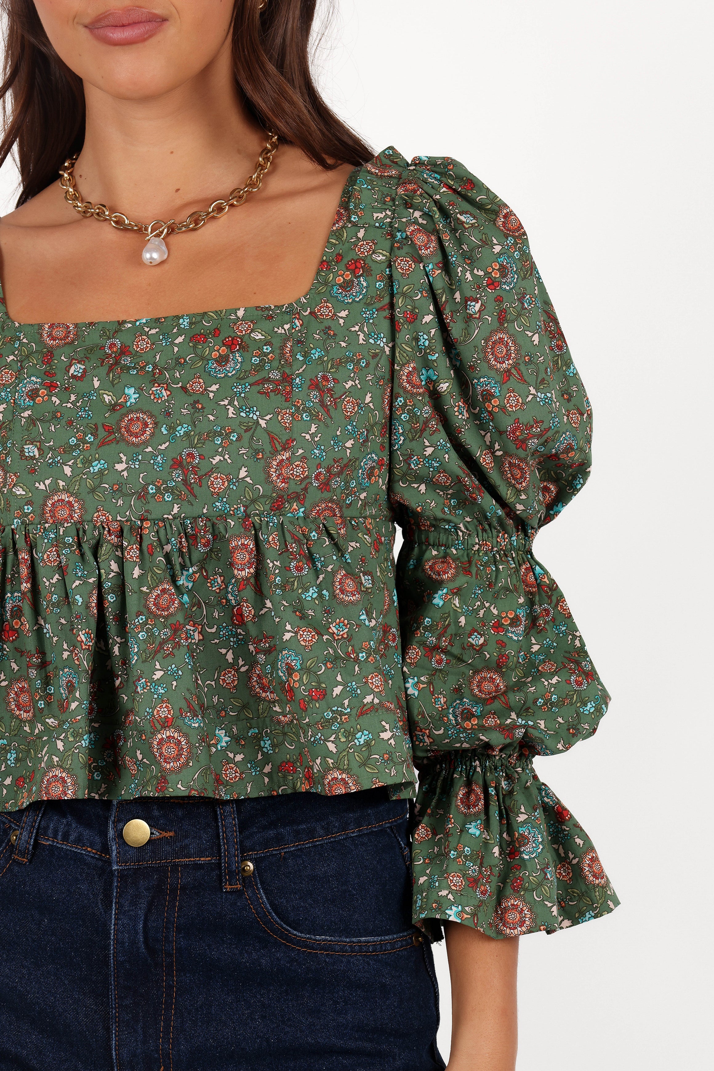 TOPS Kenny Top - Green Paisley Floral