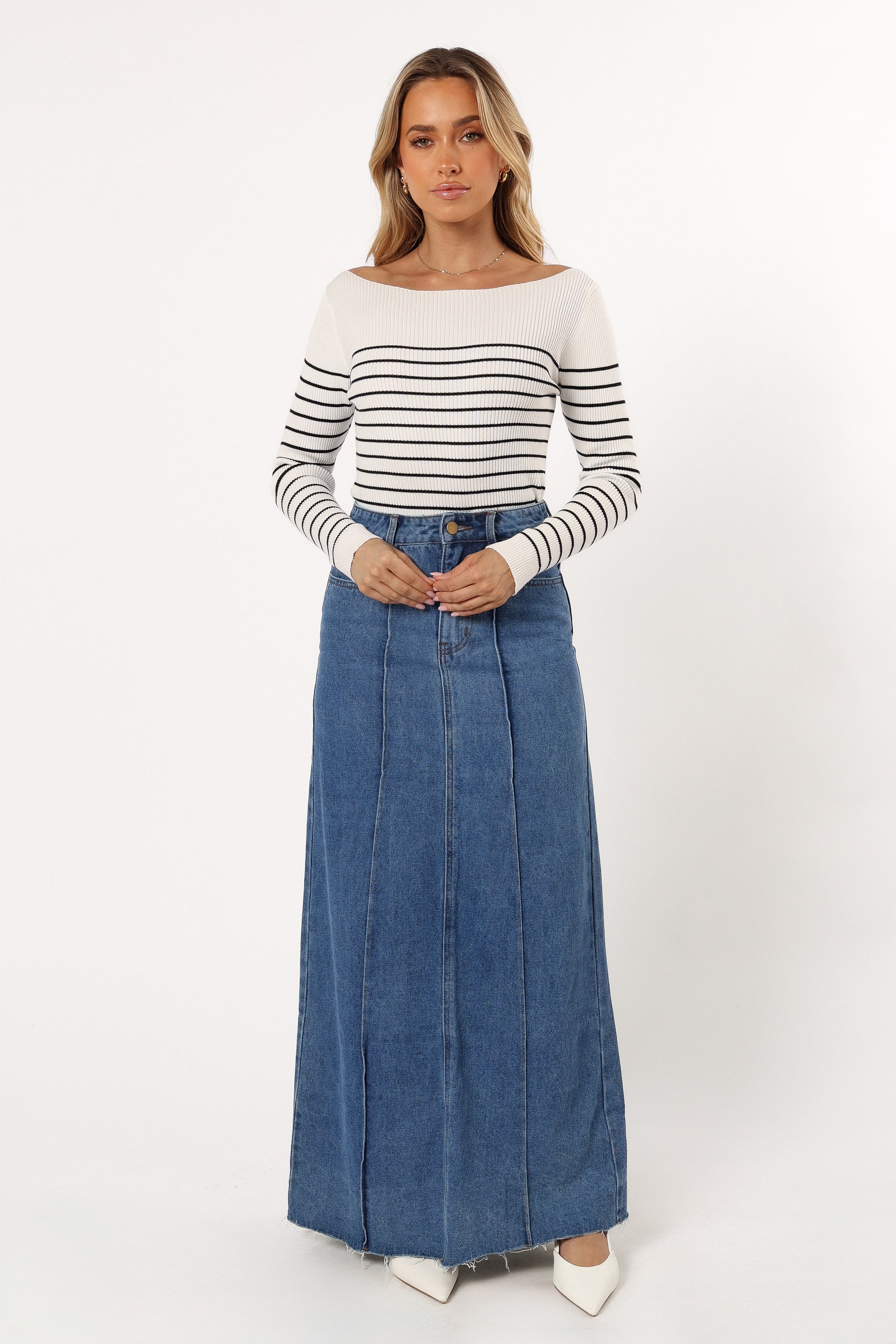 TOPS @Kiersten Knit Top - White Black (Hold for Winter Essentials)