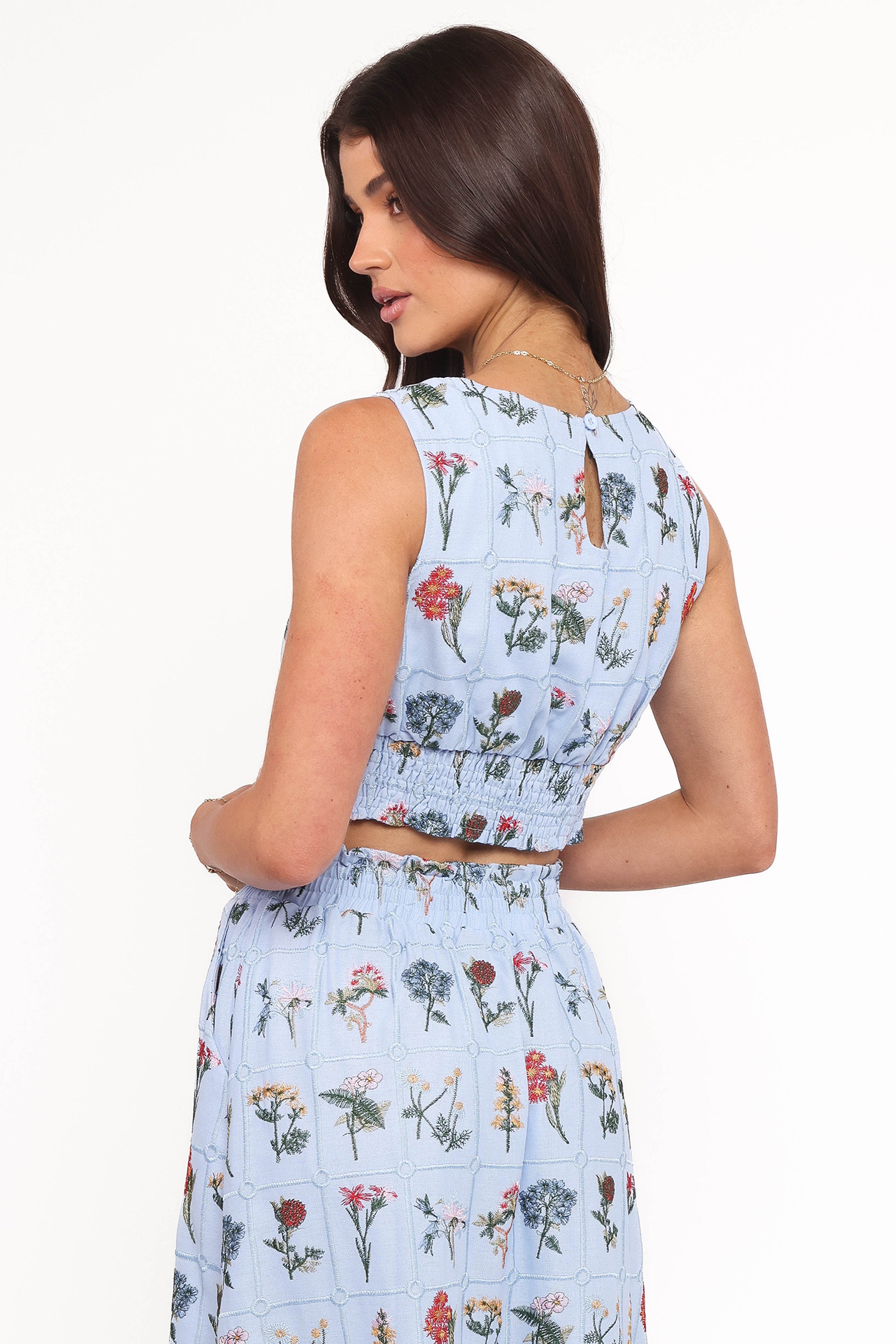 TOPS Kimora Embroidered Top - Blue Floral