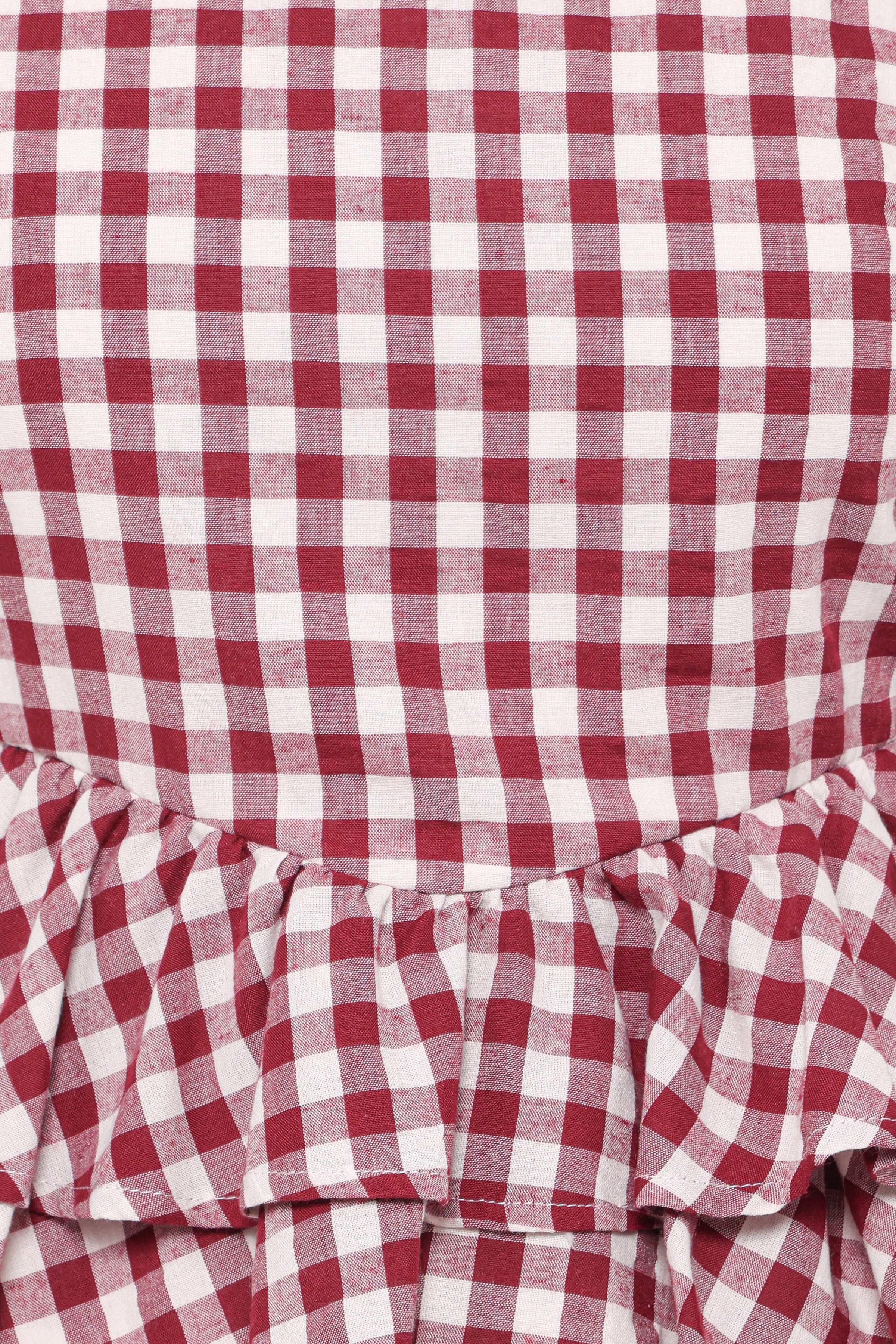 TOPS Landon Tiered Peplum Top - Burgundy Gingham