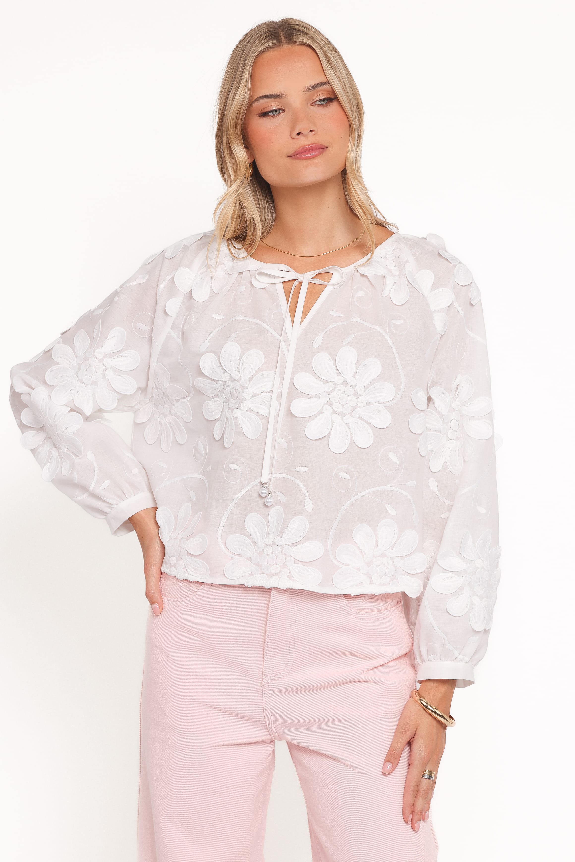 TOPS Leire Embroidered Blouse - White