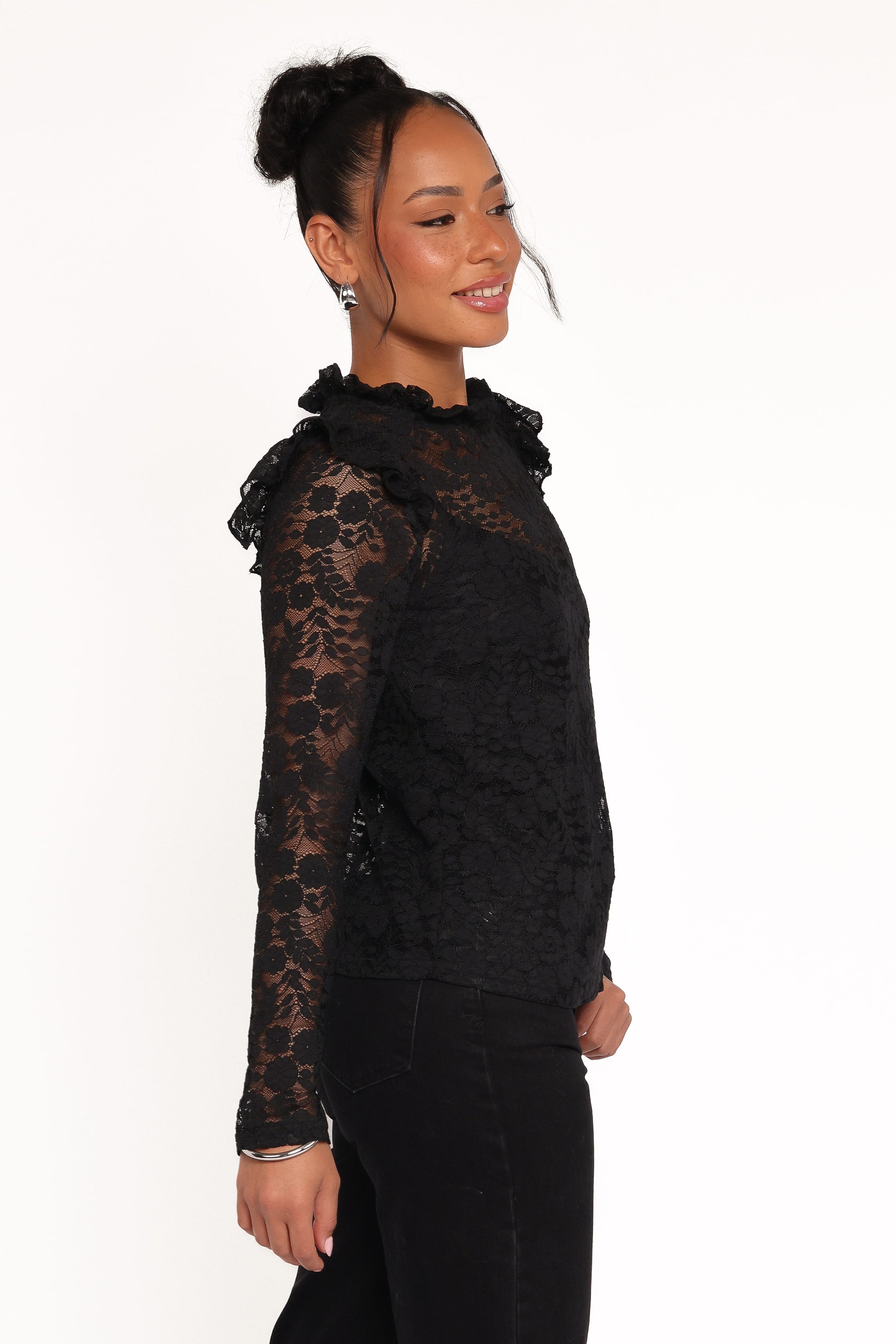 TOPS Lettie Lace Ruffle Top - Black