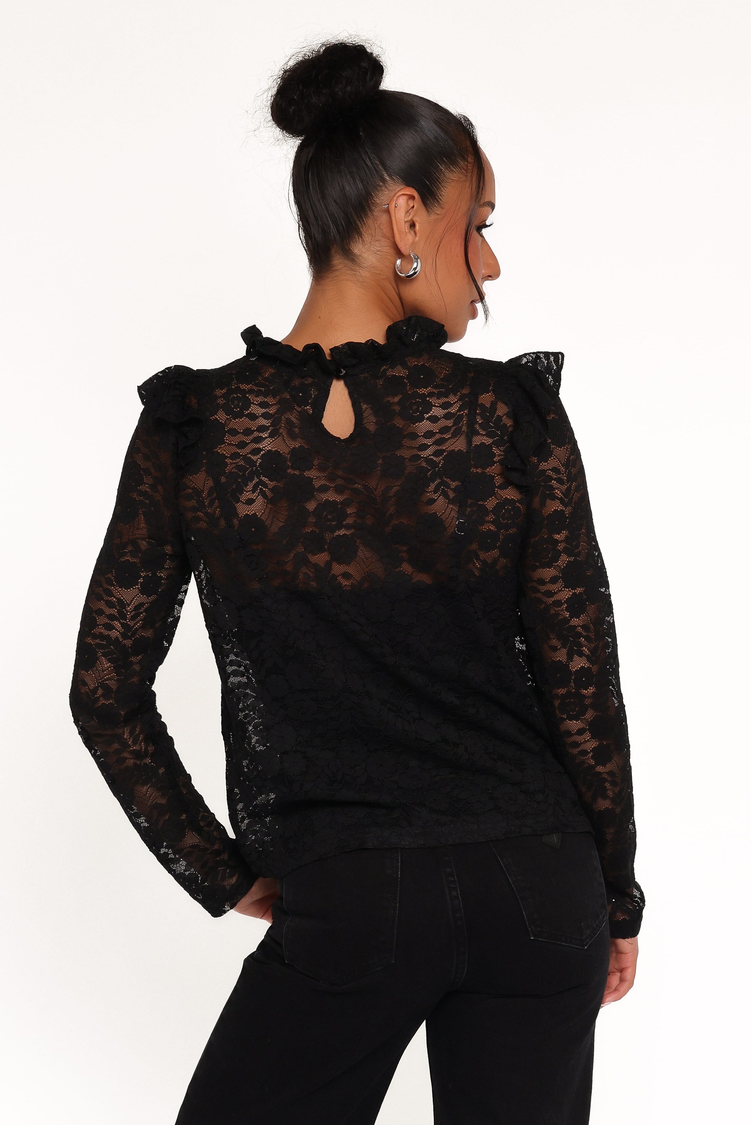 TOPS Lettie Lace Ruffle Top - Black