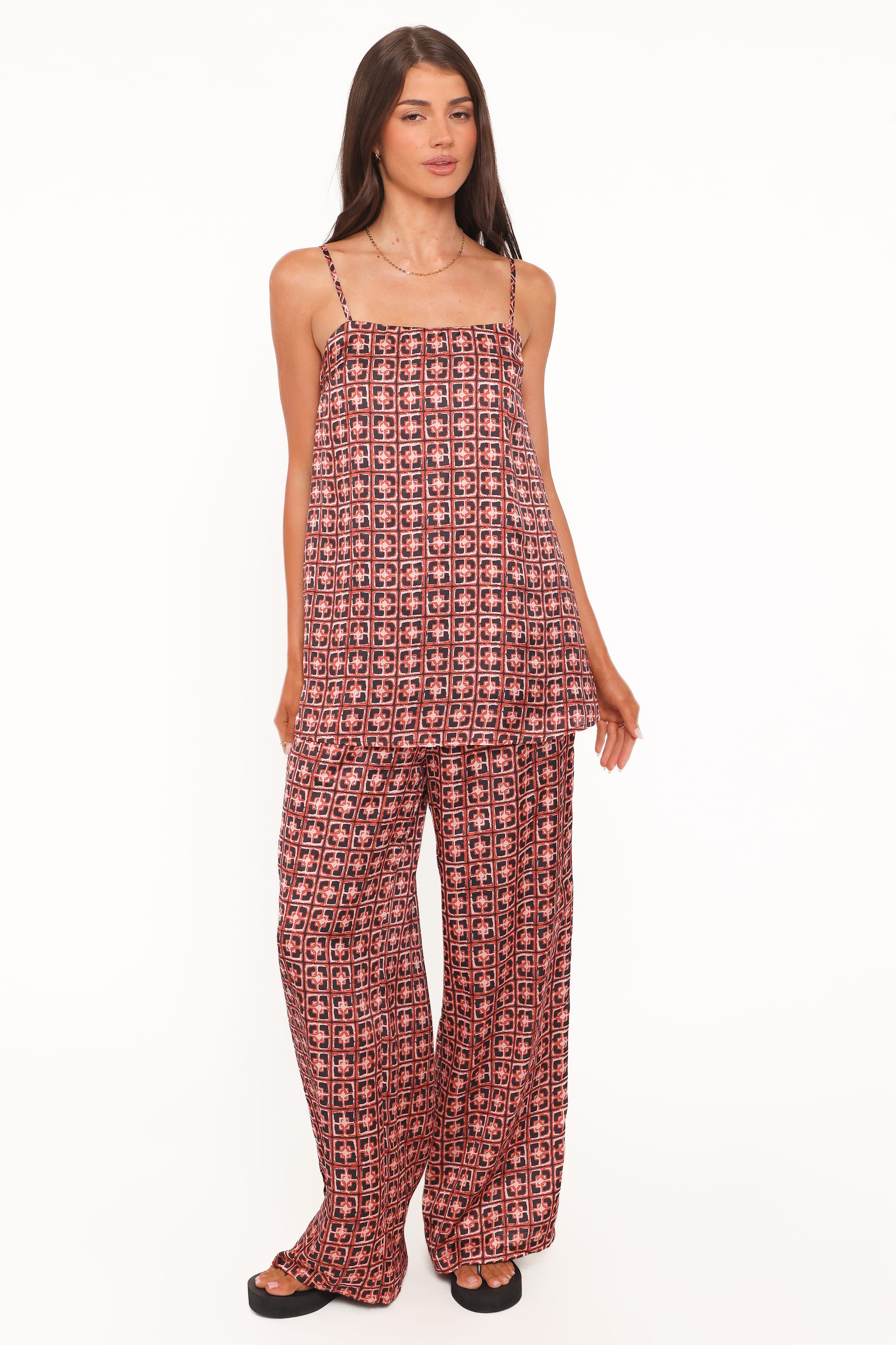 TOPS Lexi Top - Red Geometric