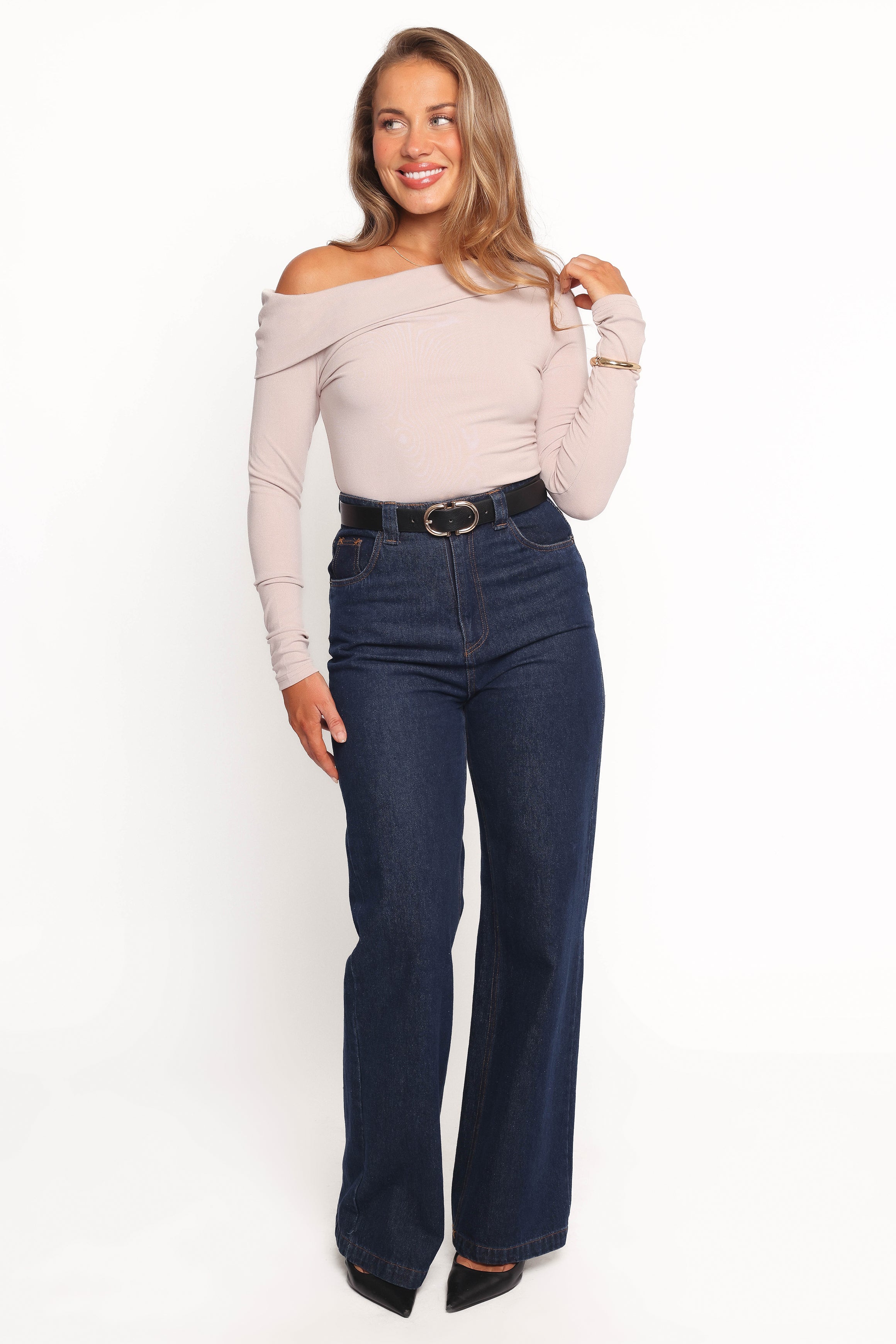 TOPS Liah Off Shoulder Knit Top - Grey