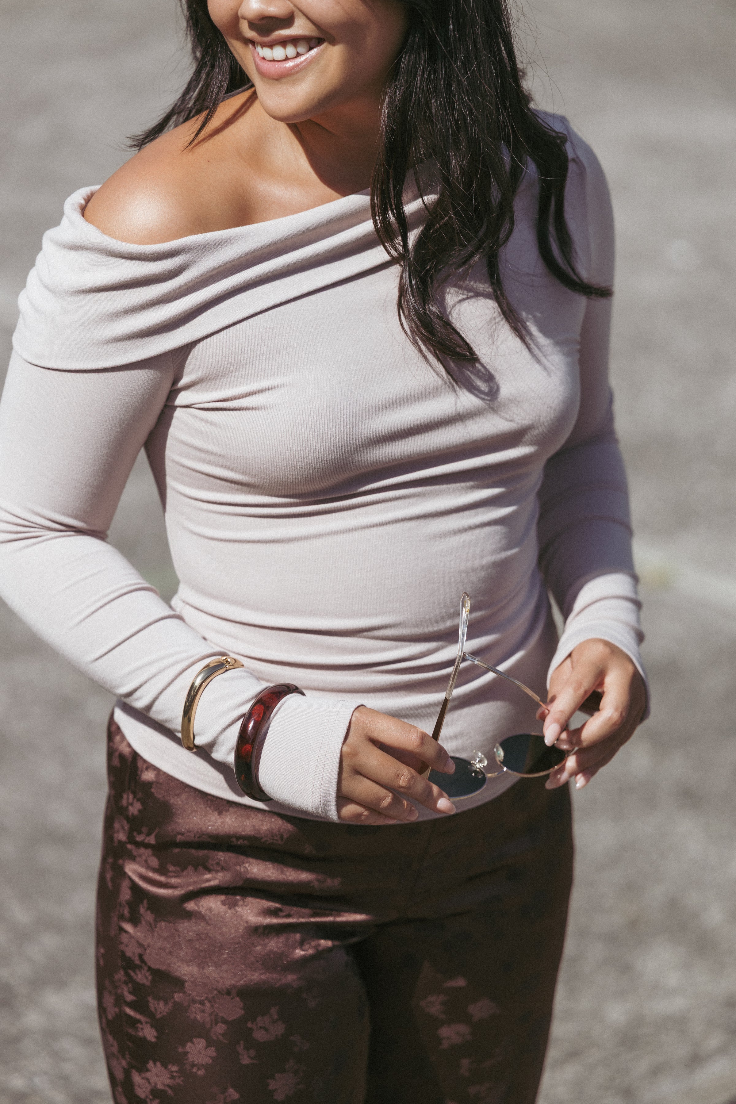 TOPS Liah Off Shoulder Knit Top - Grey