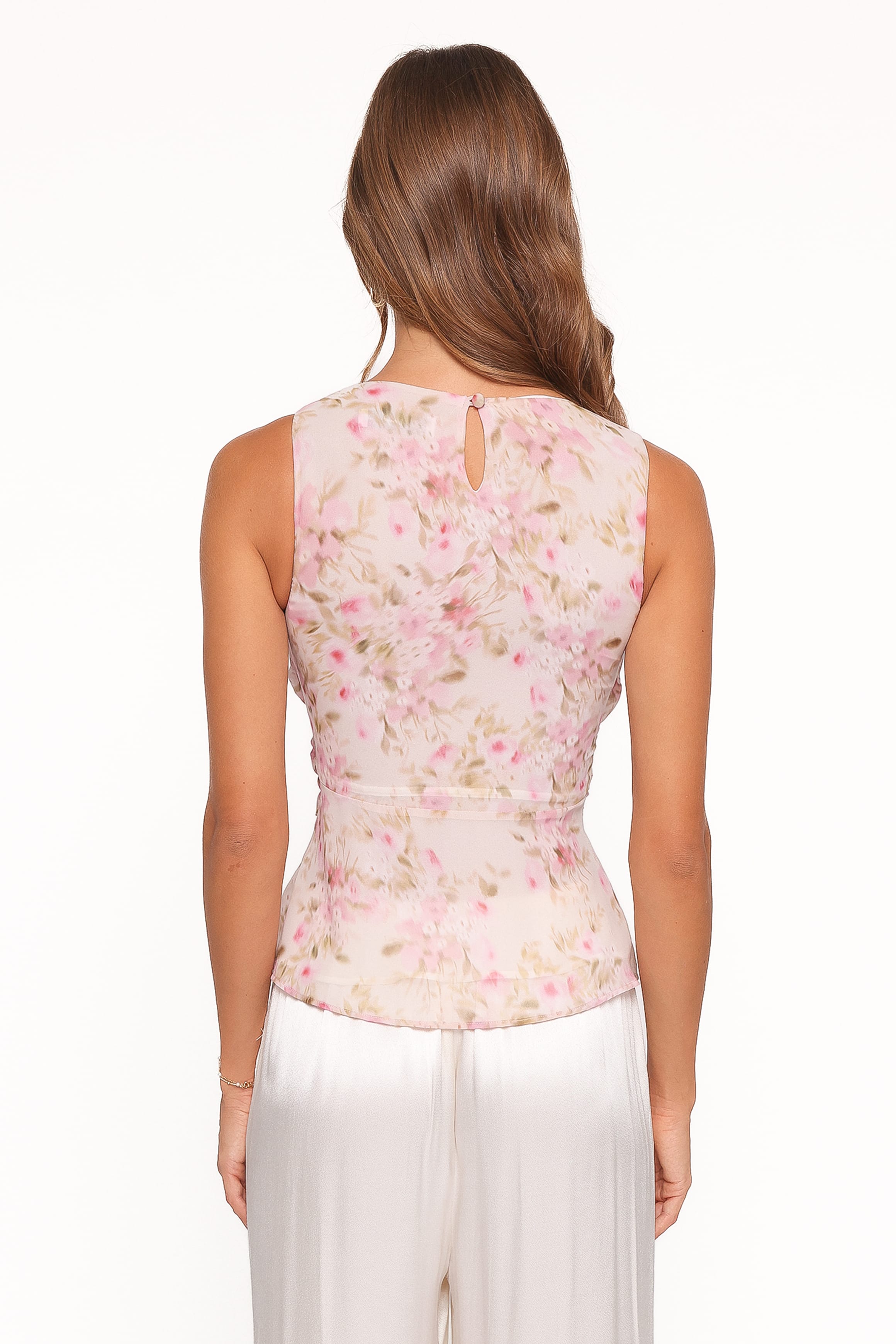TOPS Limona Peplum Top - Blurred Pink Floral
