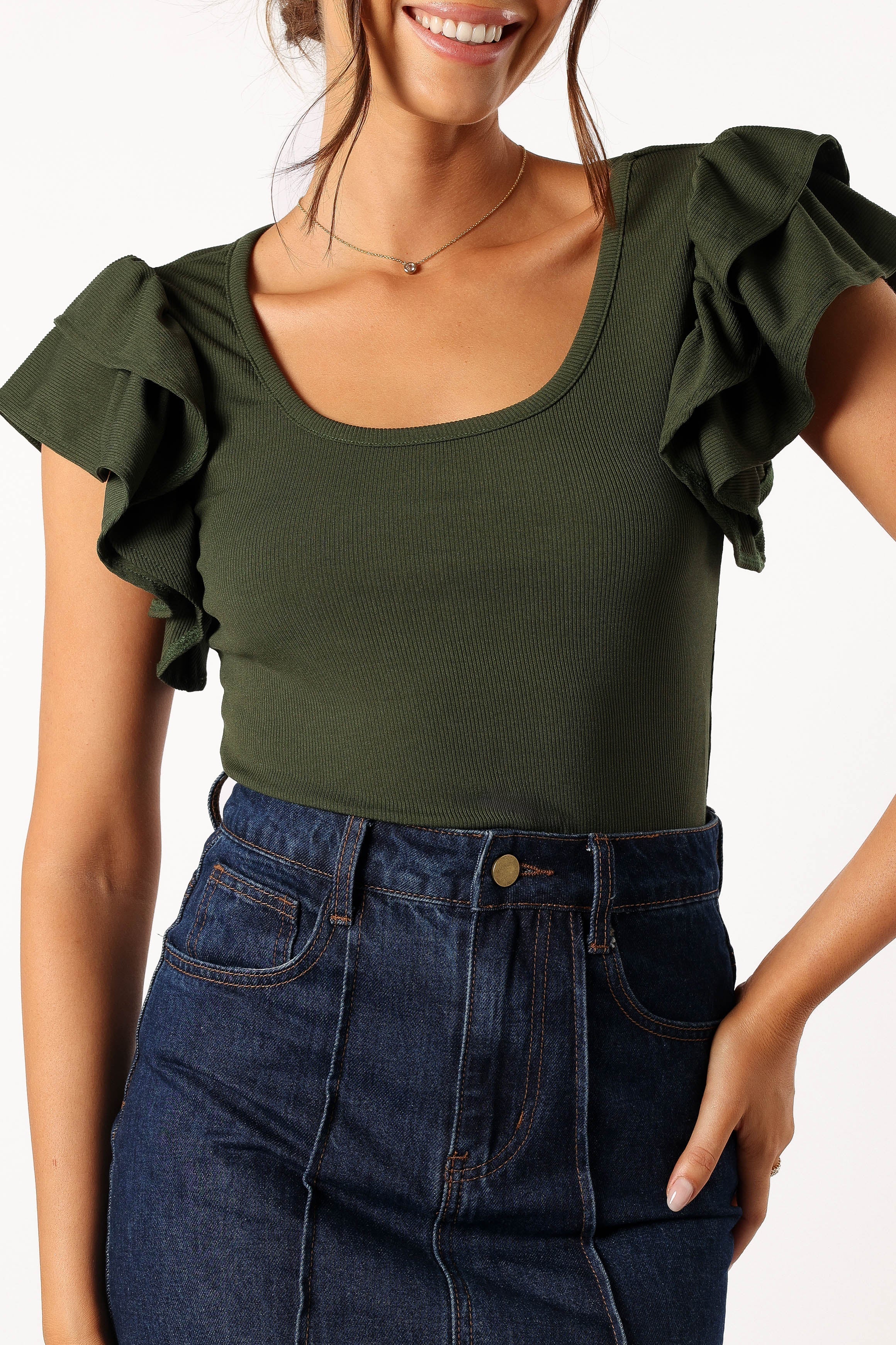TOPS @Loren Ribbed Top - Olive