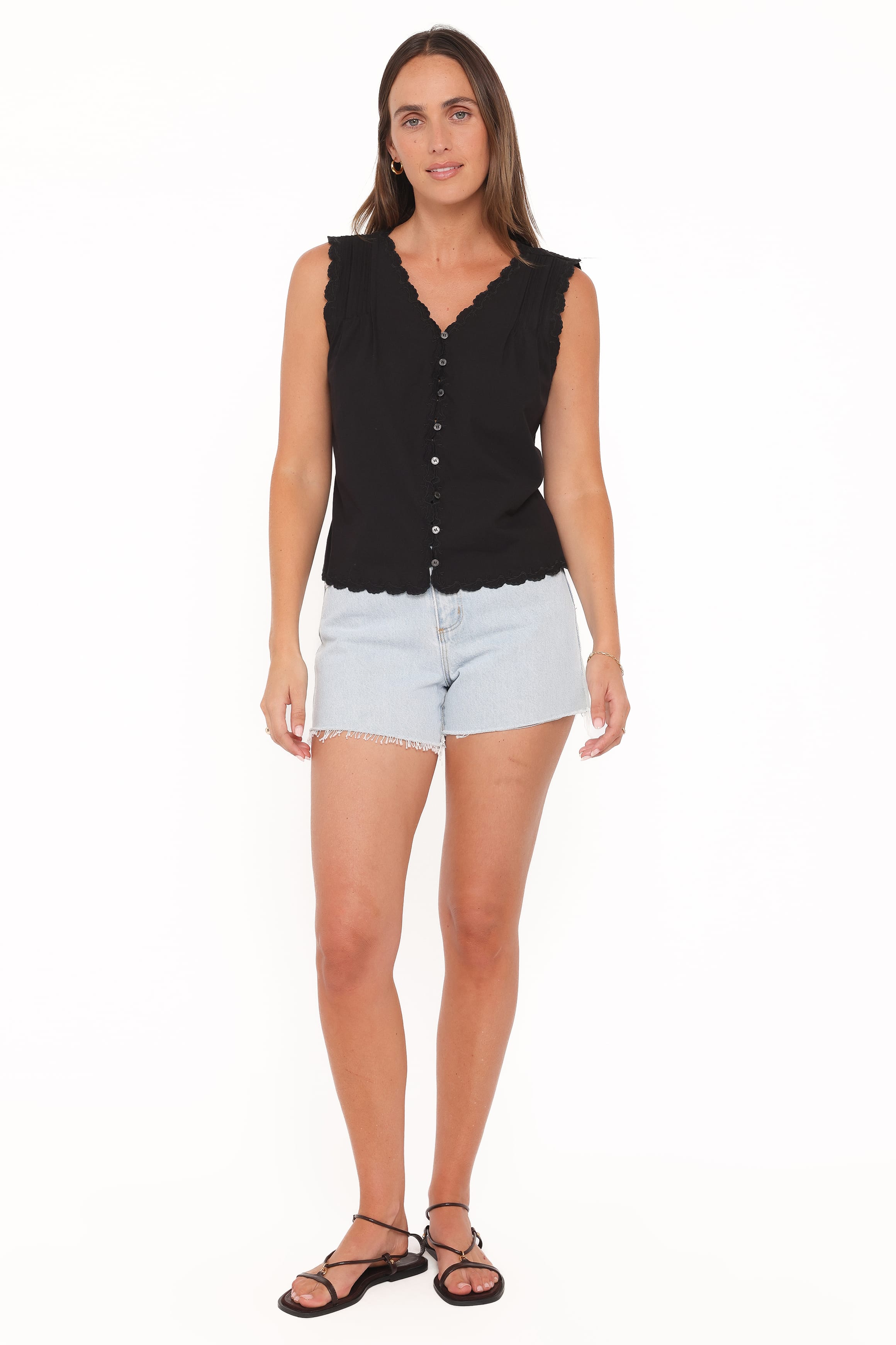 TOPS Lori Lace Trim Top - Black