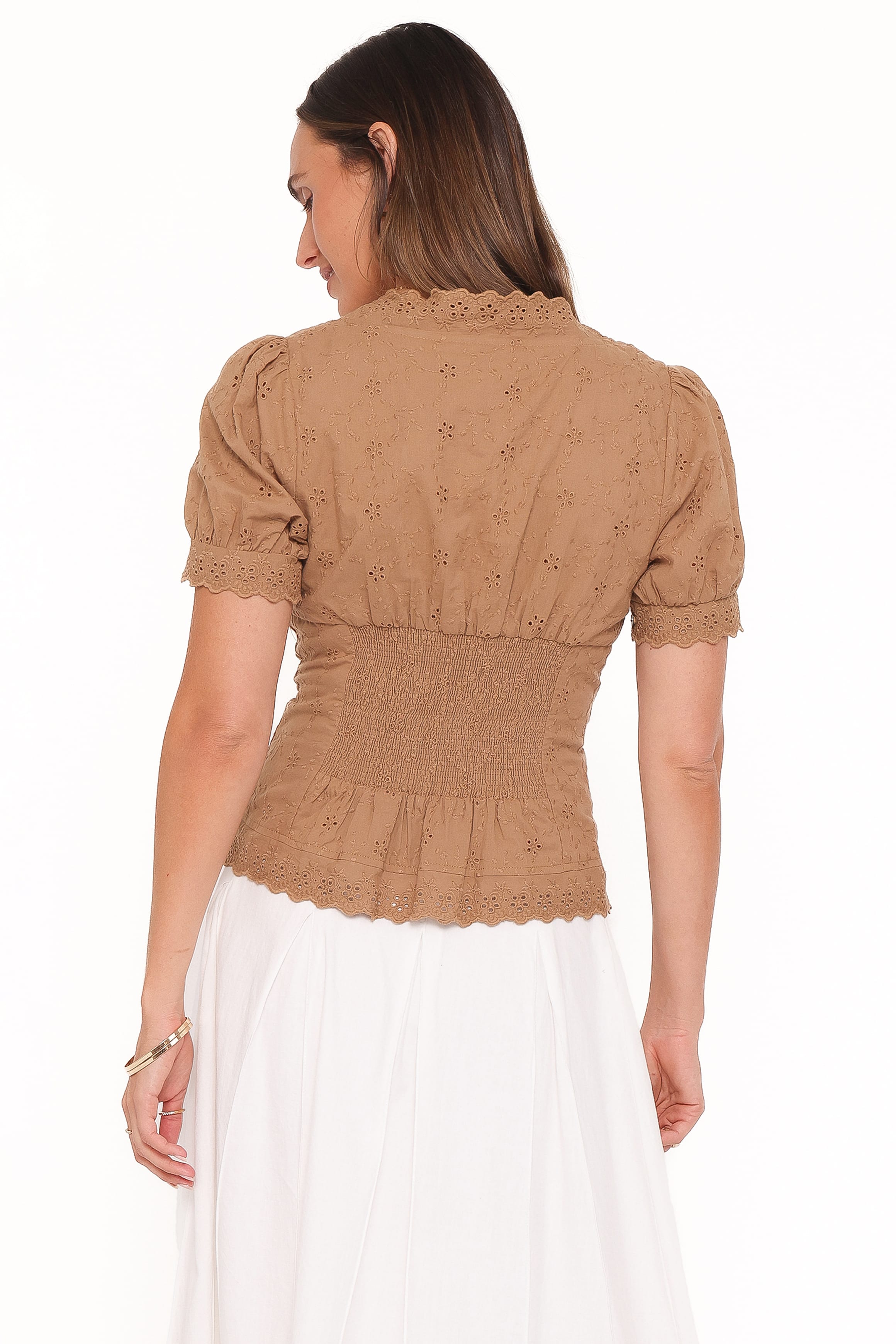 TOPS Lorraine Eyelet Top - Brown