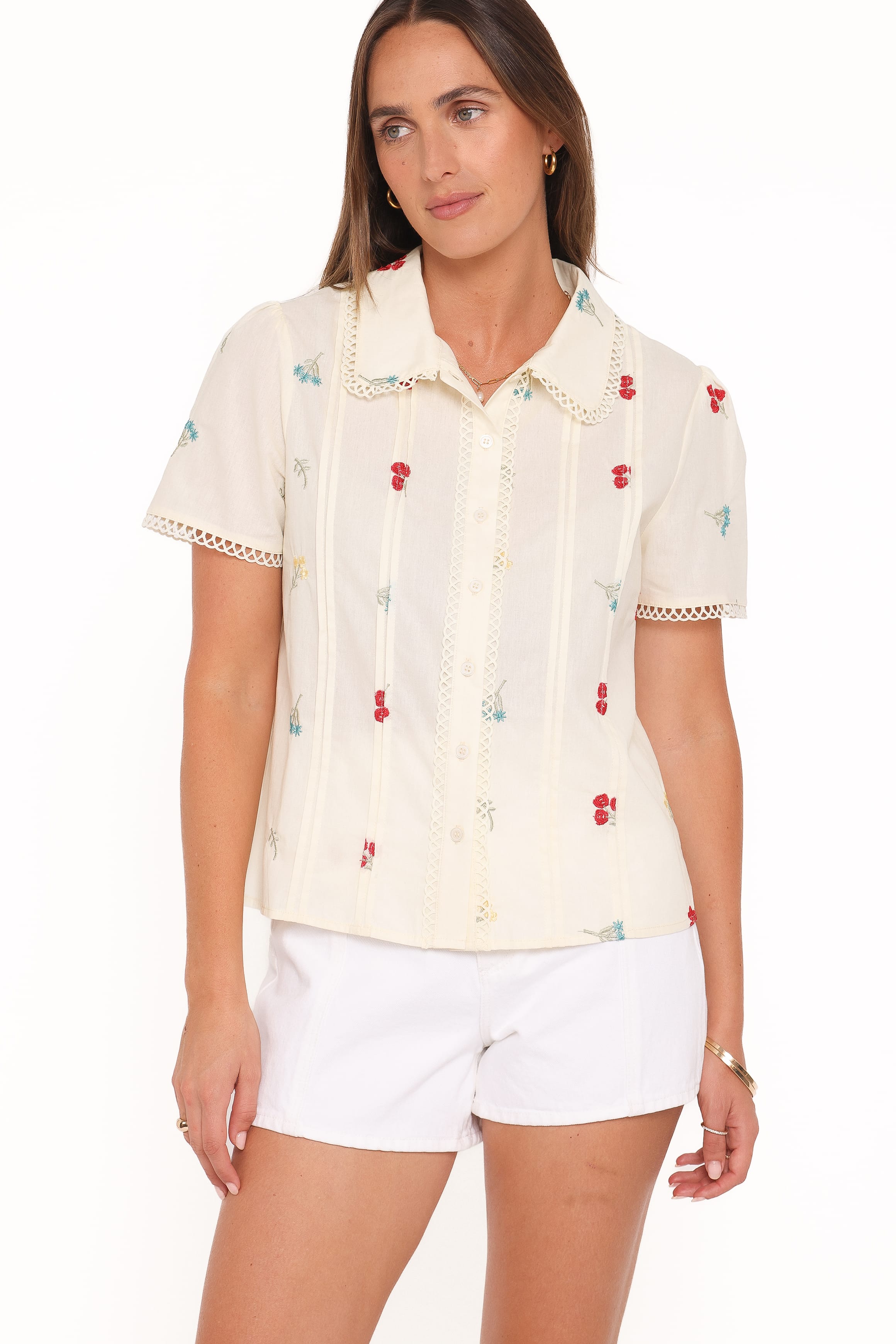 TOPS Lucile Embroidered Shirt - Light Yellow