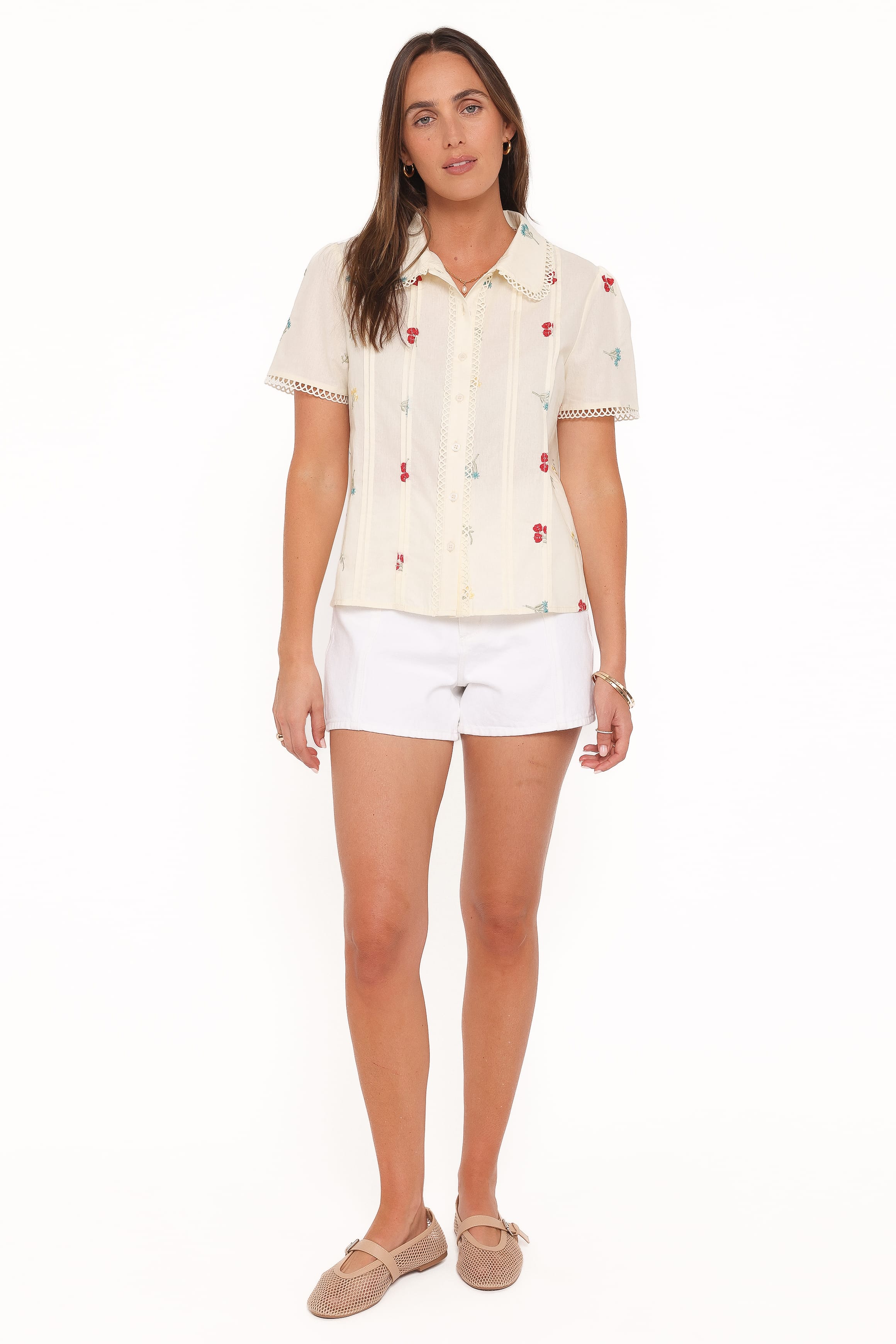 TOPS Lucile Embroidered Shirt - Light Yellow