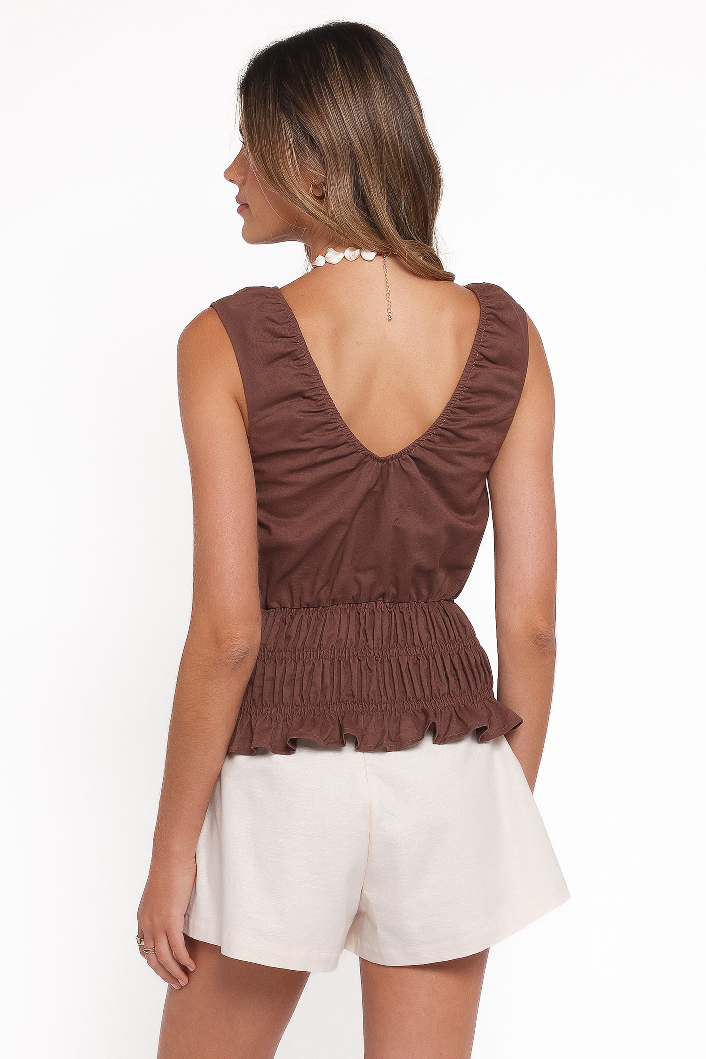TOPS Lucilla Shirred Waist Top - Chocolate