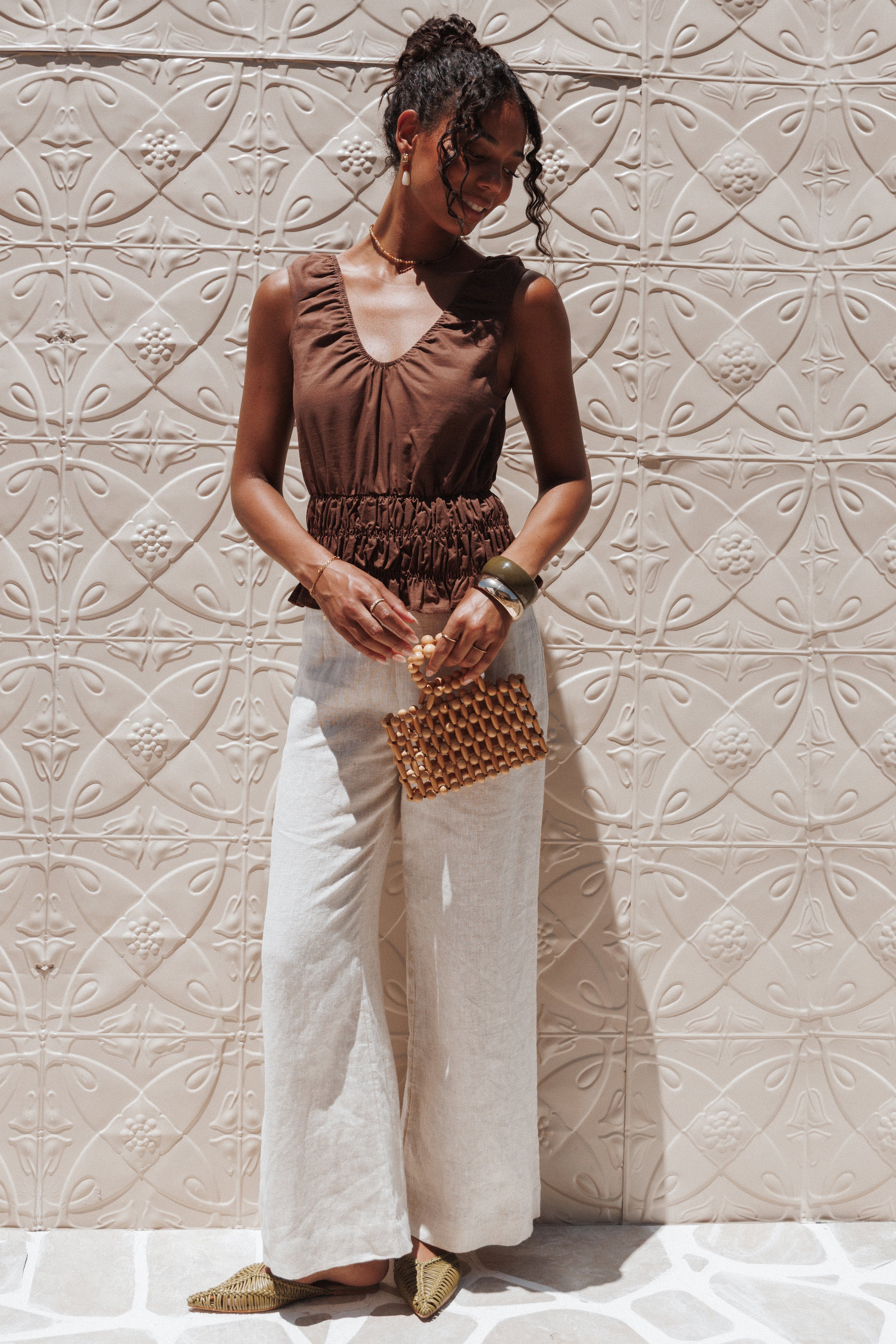 TOPS Lucilla Shirred Waist Top - Chocolate