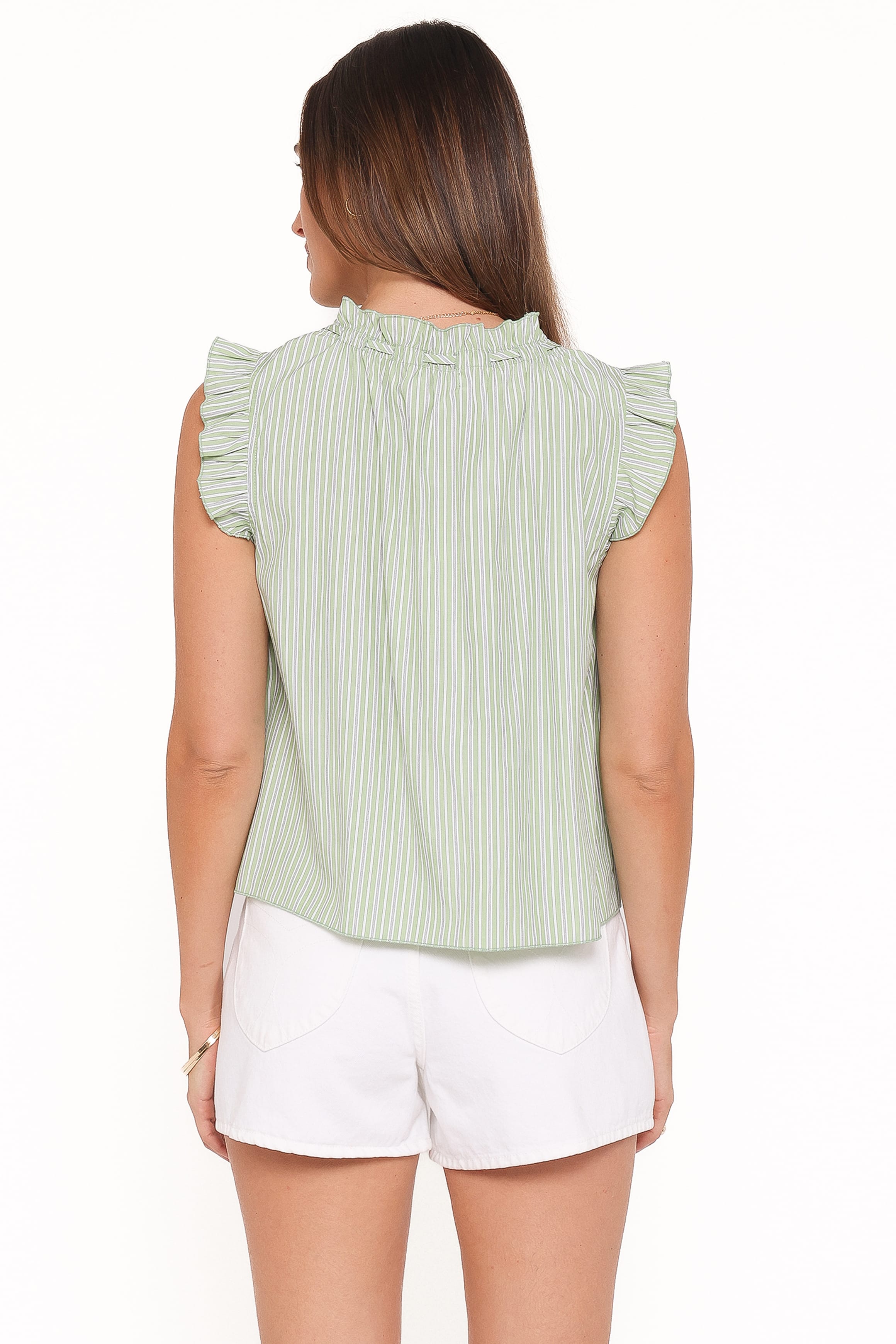 TOPS Luisa Ruffle Top - Green/White
