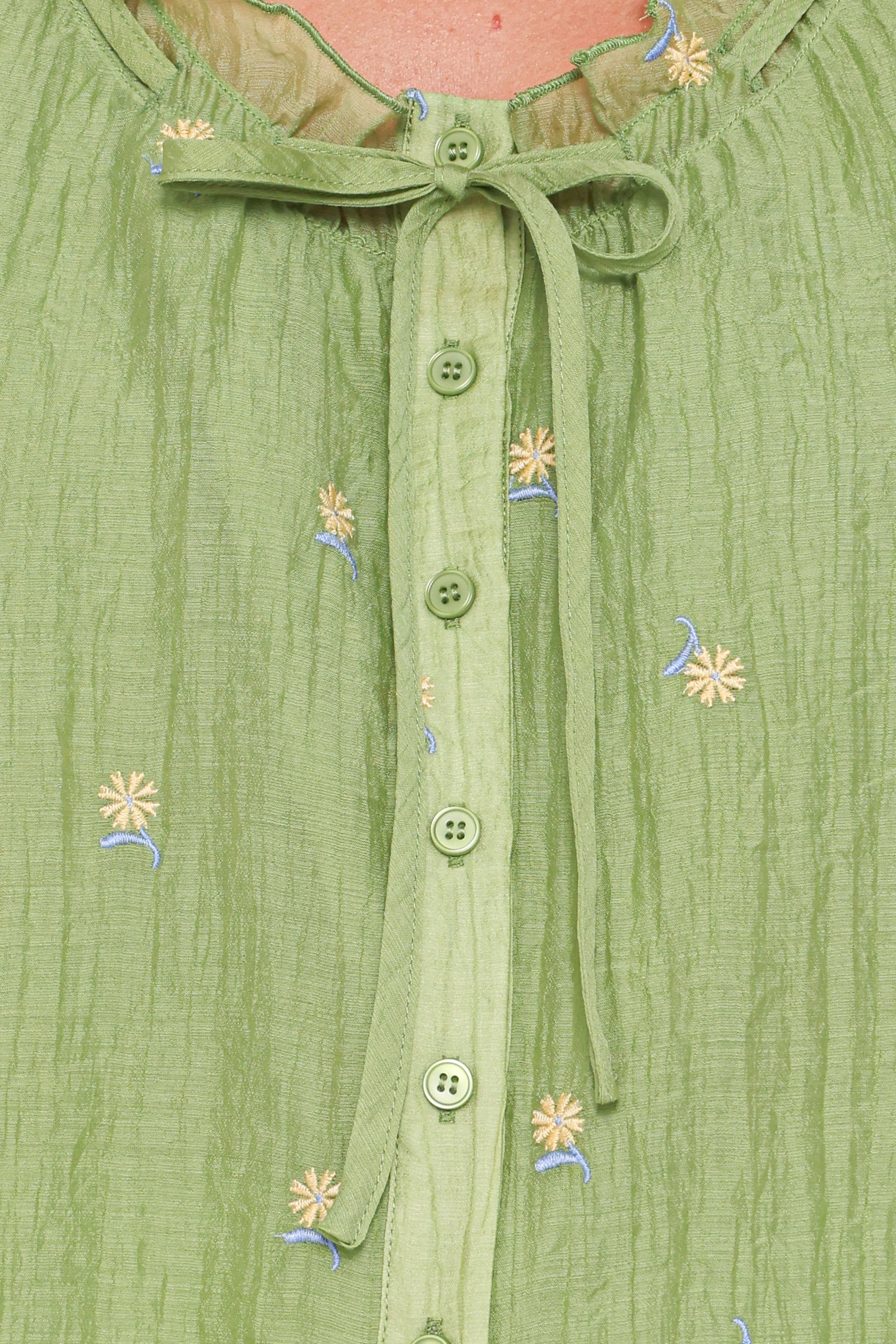 TOPS Lumi Embroidered Ruffle Top - Green