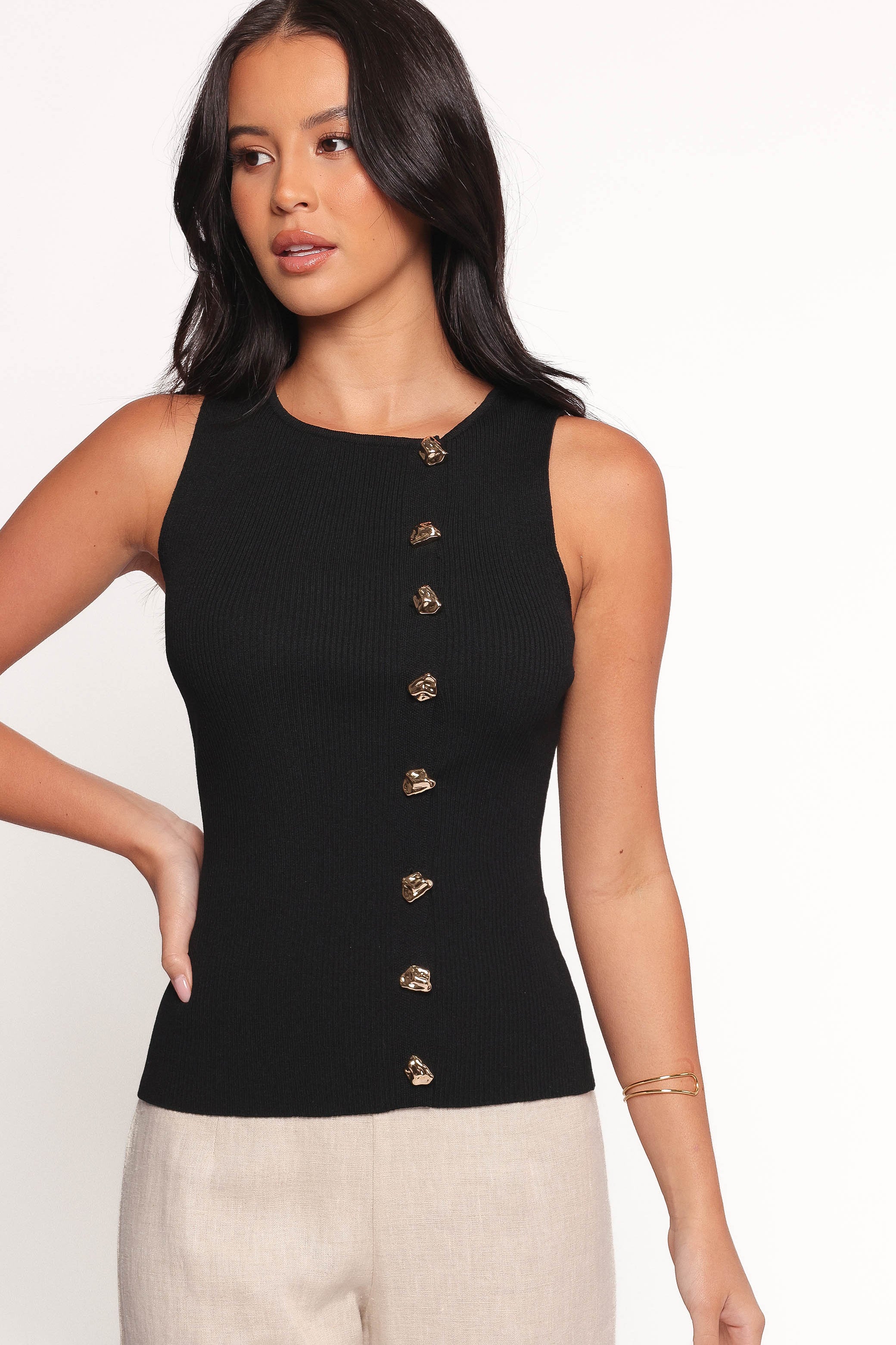 TOPS Lysa Knit Vest Top - Black