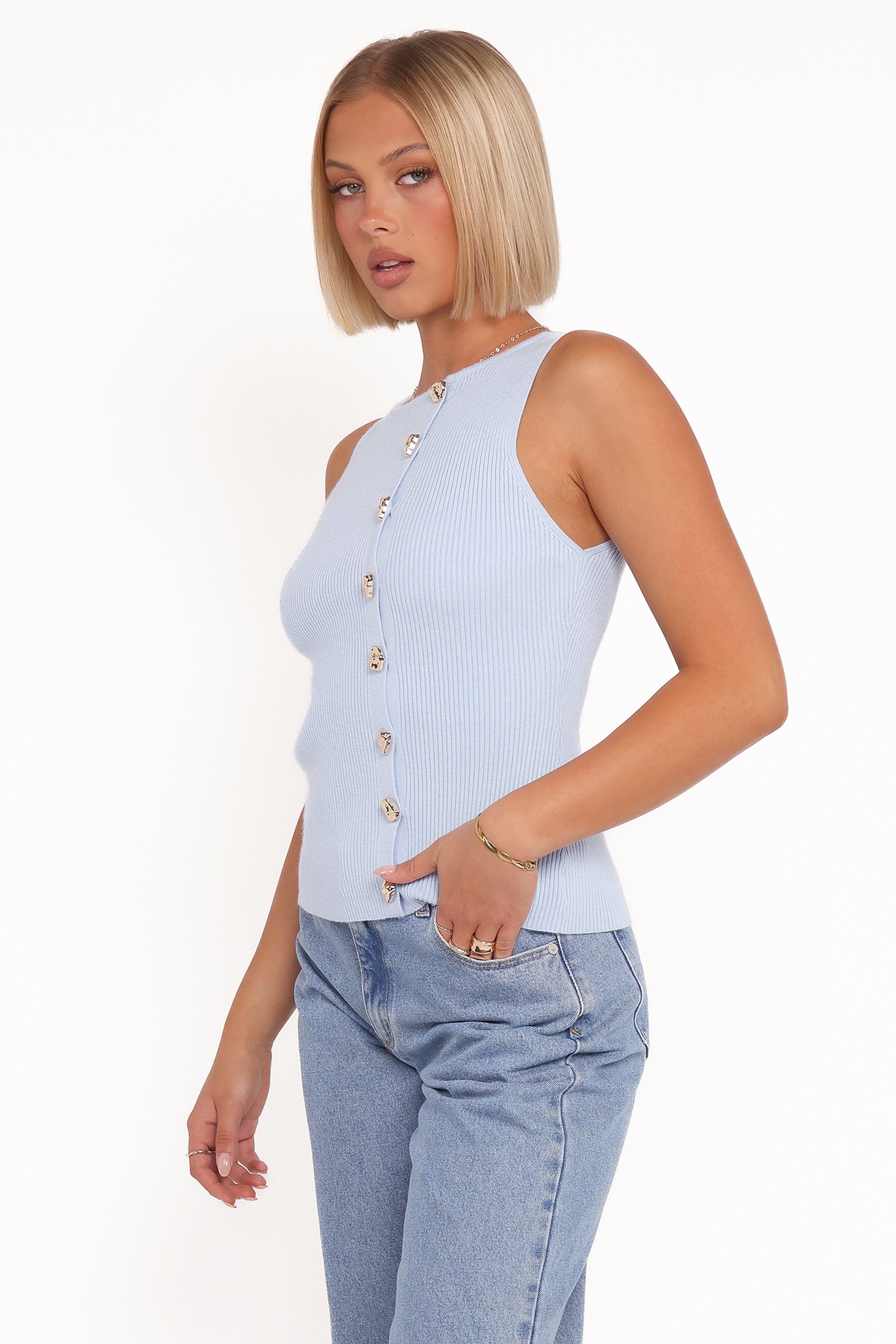 TOPS Lysa Knit Vest Top - Blue