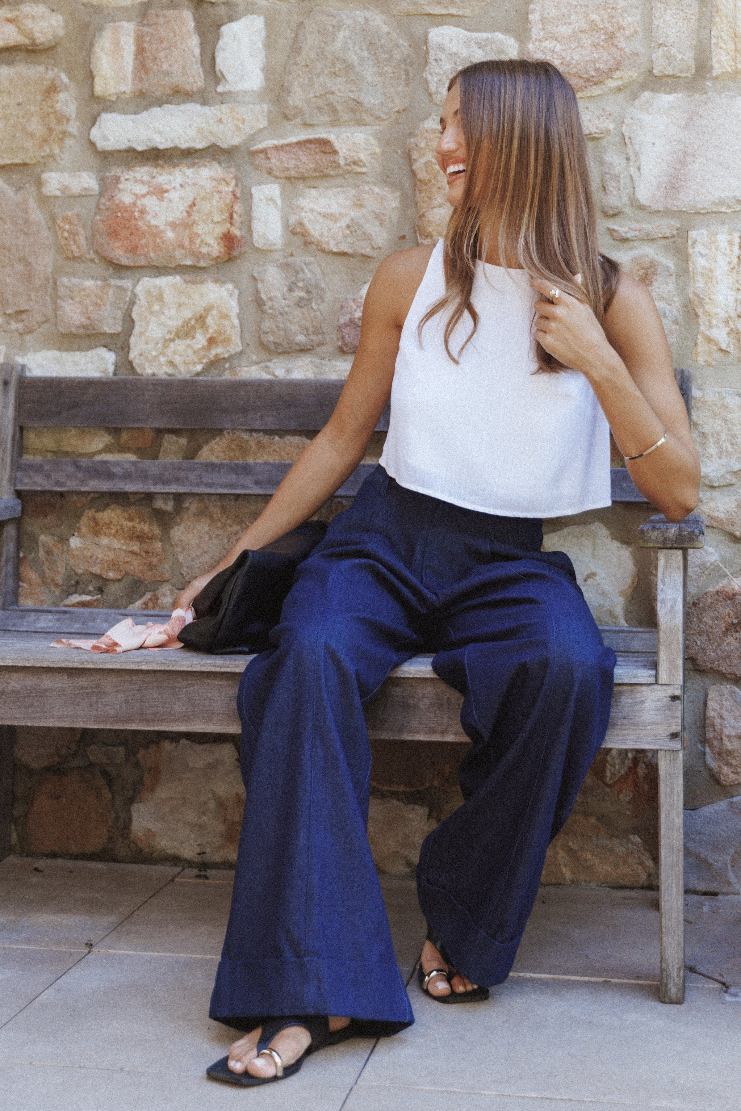 TOPS Madison Linen Cropped Tank - White