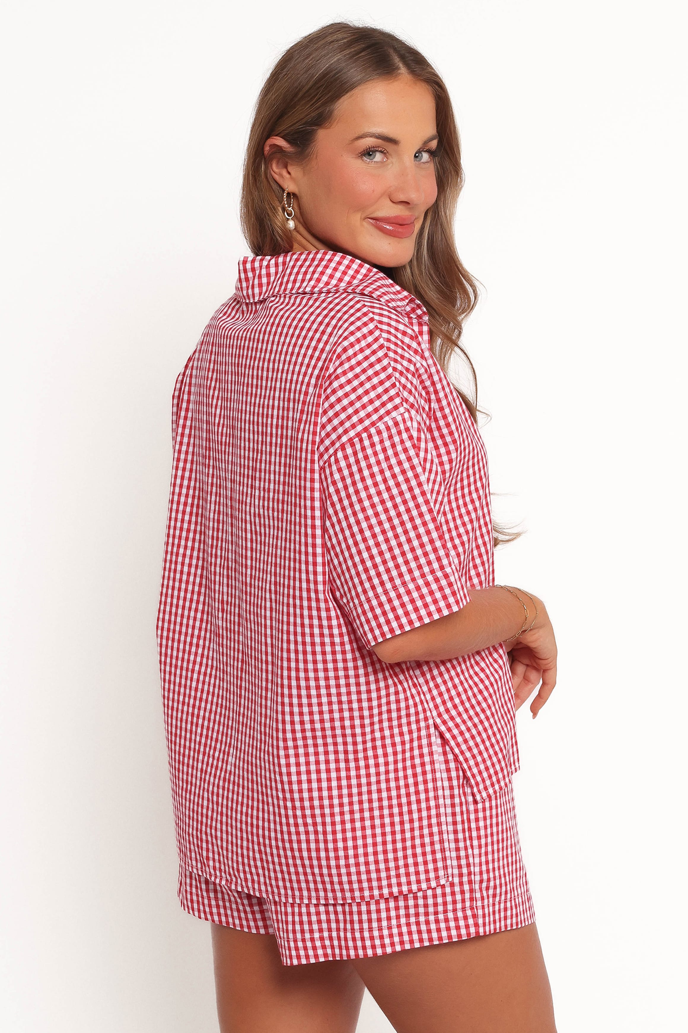 TOPS Maeo Short Sleeve Top - Red Check