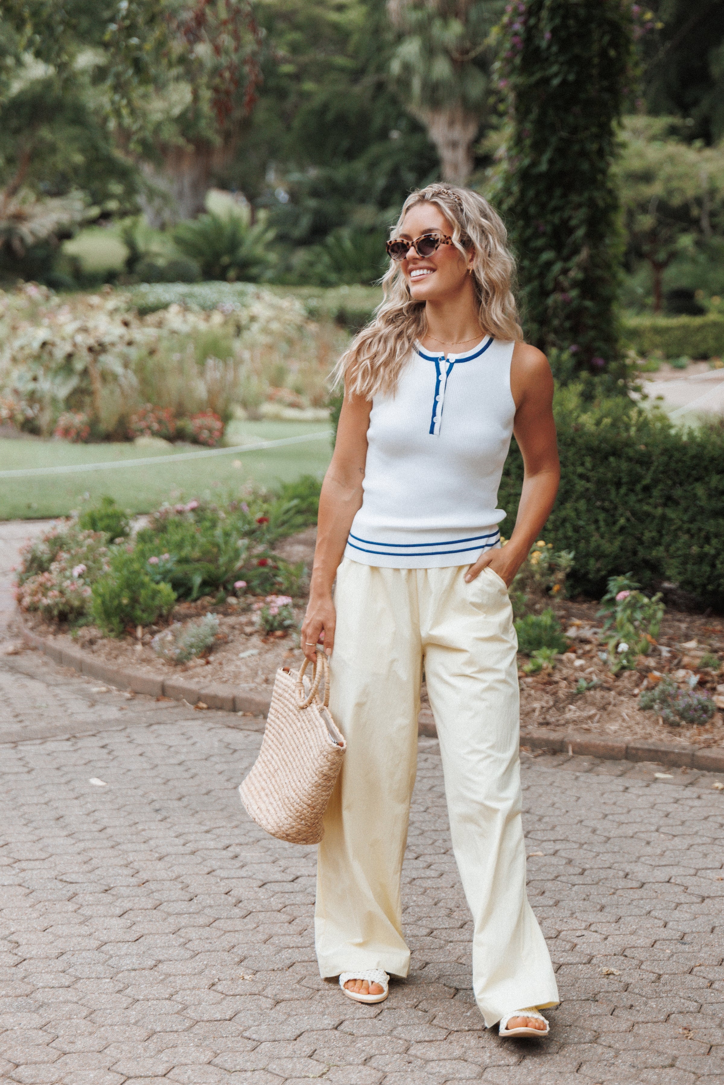 TOPS Marion Henley Knitted Tank Top - White