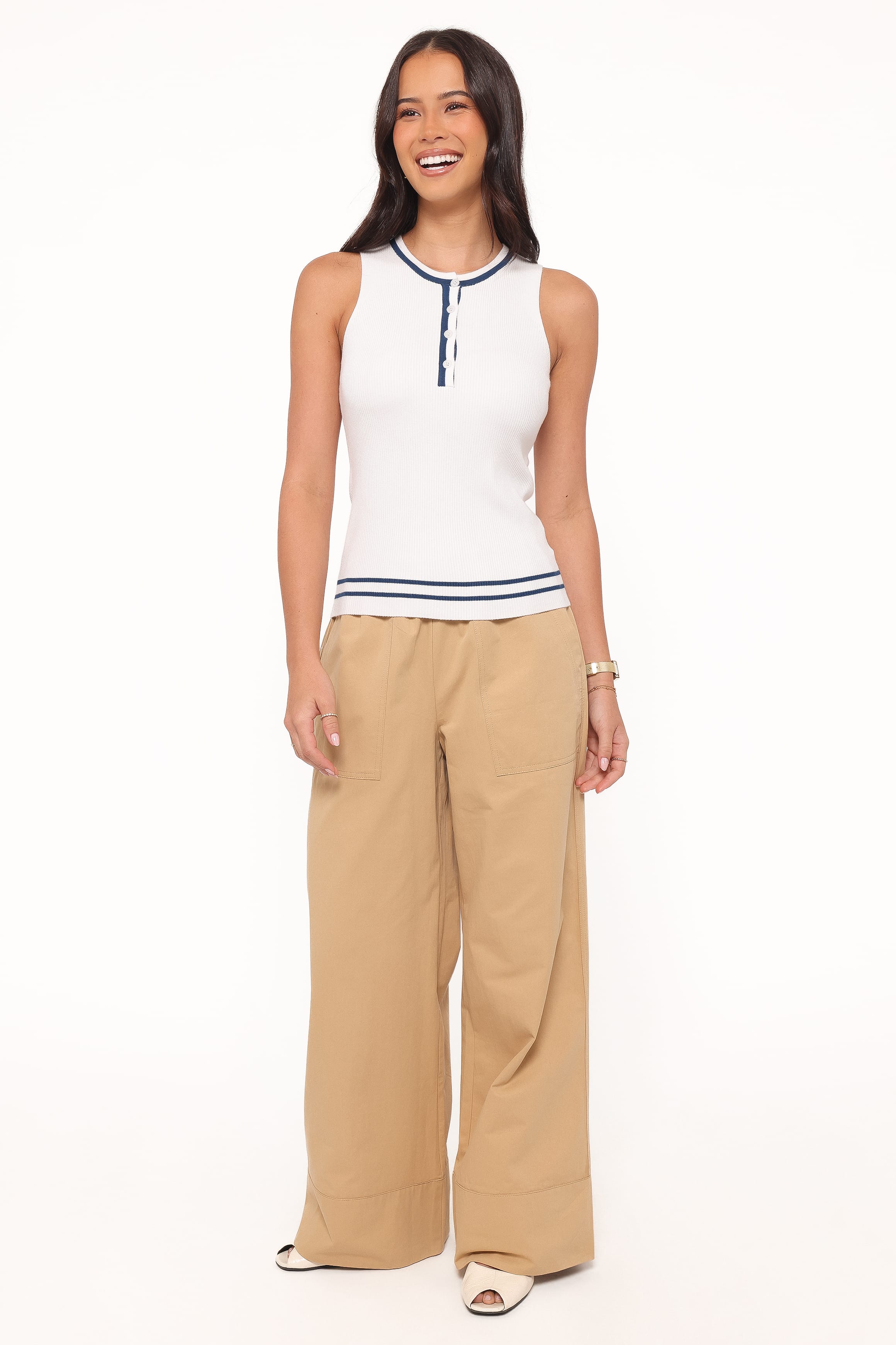 TOPS Marion Henley Knitted Tank Top - White