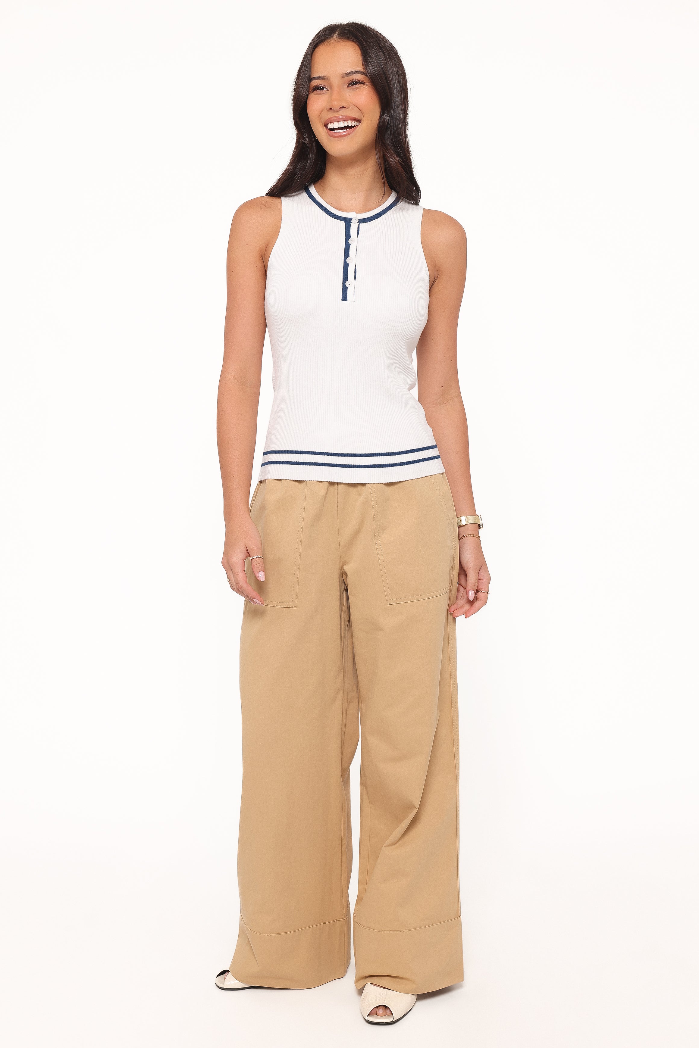 TOPS Marion Henley Knitted Tank Top - White