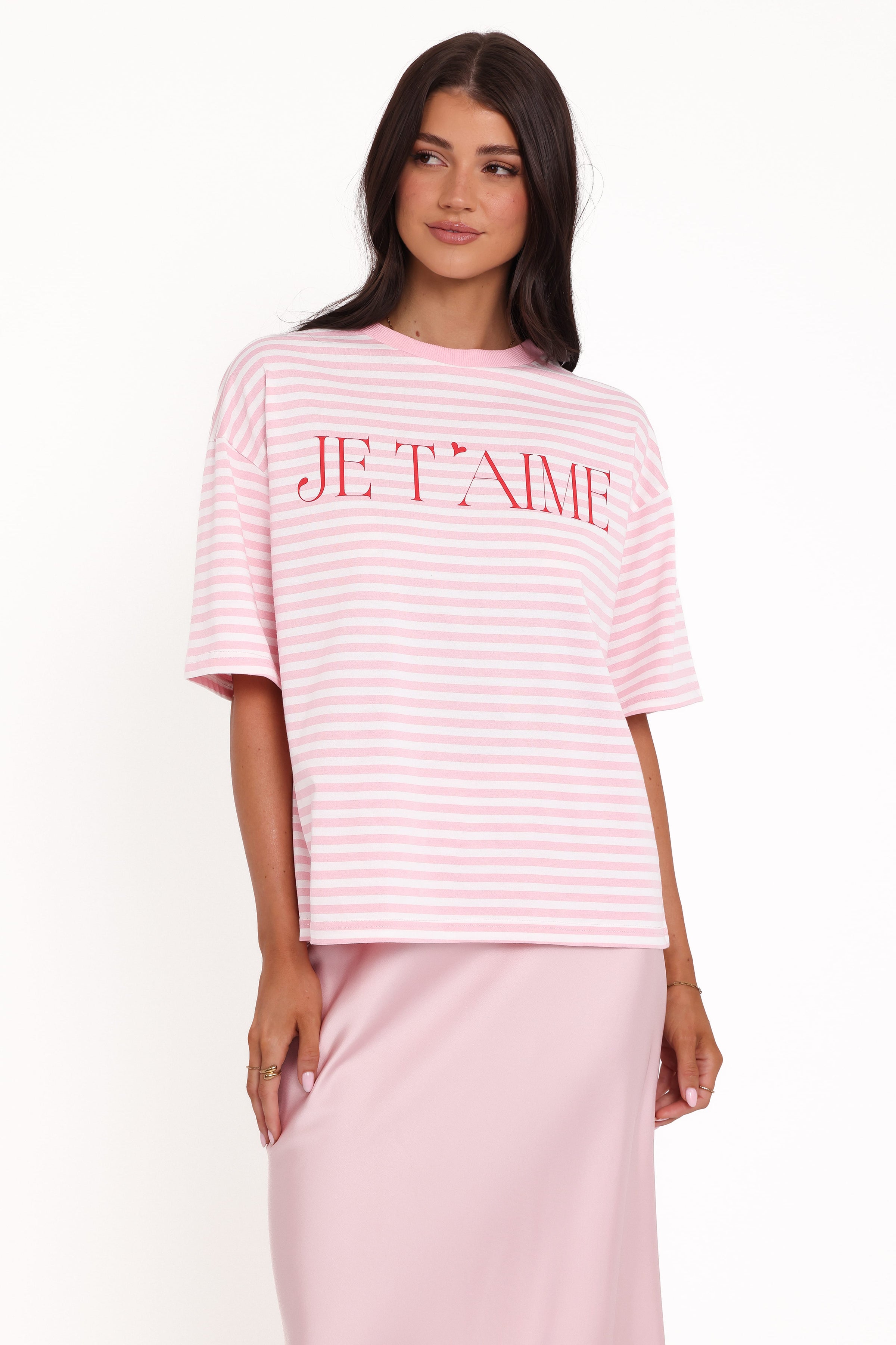 TOPS Marly Je T'Aime Tee - Pink Stripe
